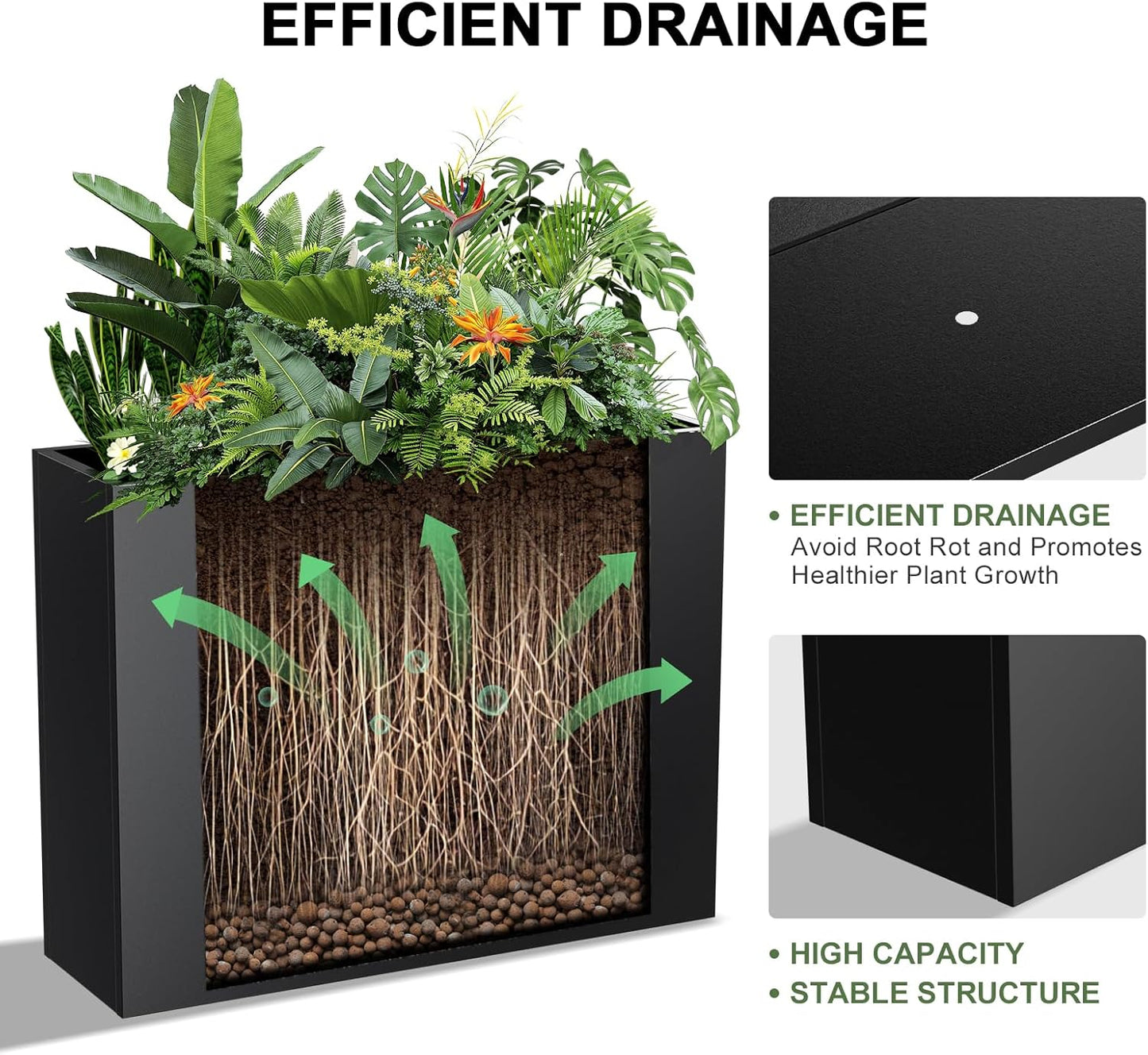 Metal Planter Box, Outdoor Heavy Duty Metal Garden Planter Spliced Flower Pot with Partitions, All-Weather Use with Drainage Holes for Patio/Porch-30 x 24" x 12"
