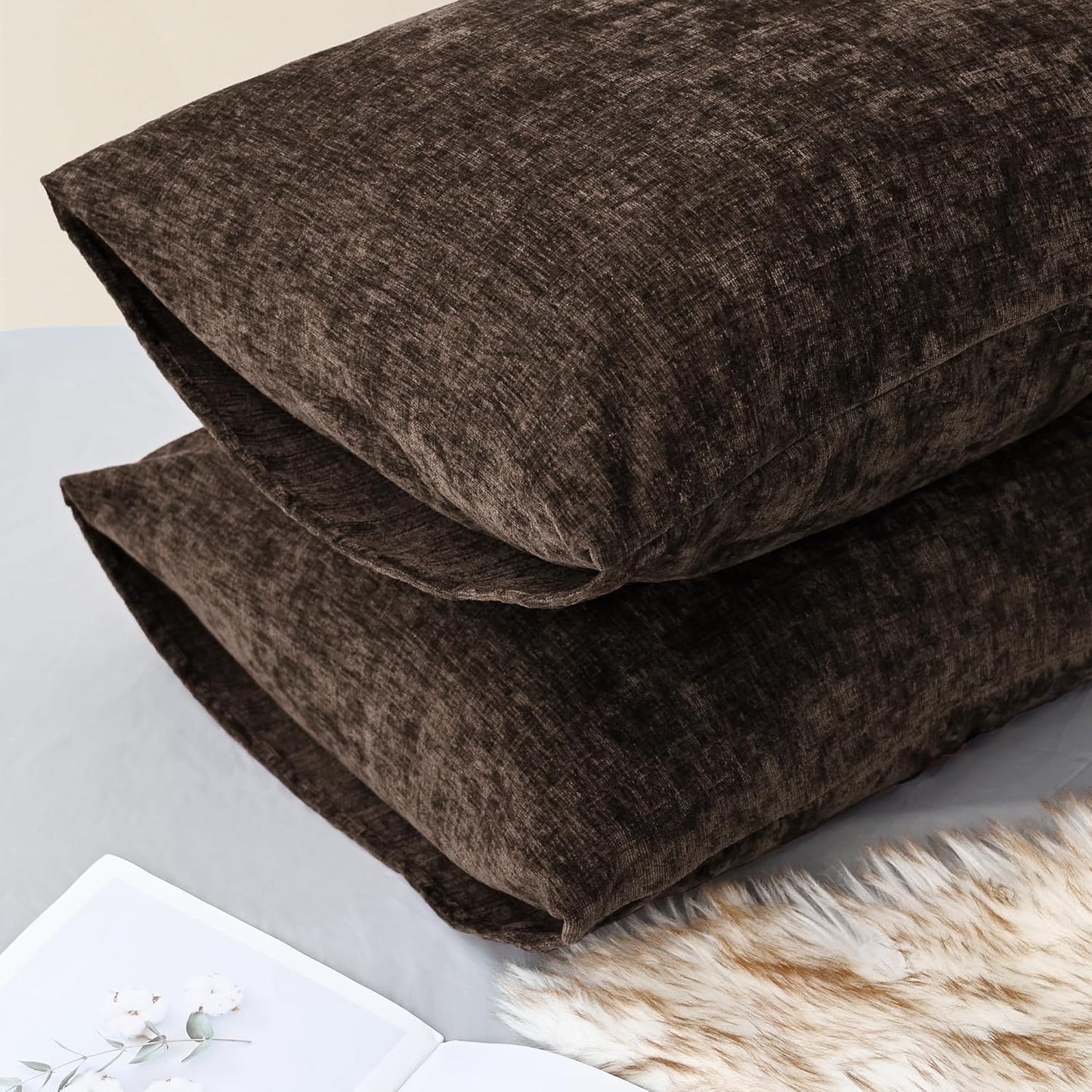 CaliTime Throw Pillow Covers Decorative 20 X 26 Inches Pack of 2 Cozy Chenille Standard Pillow Shams Cases for Couch Sofa Bed Living Room Home Coffee