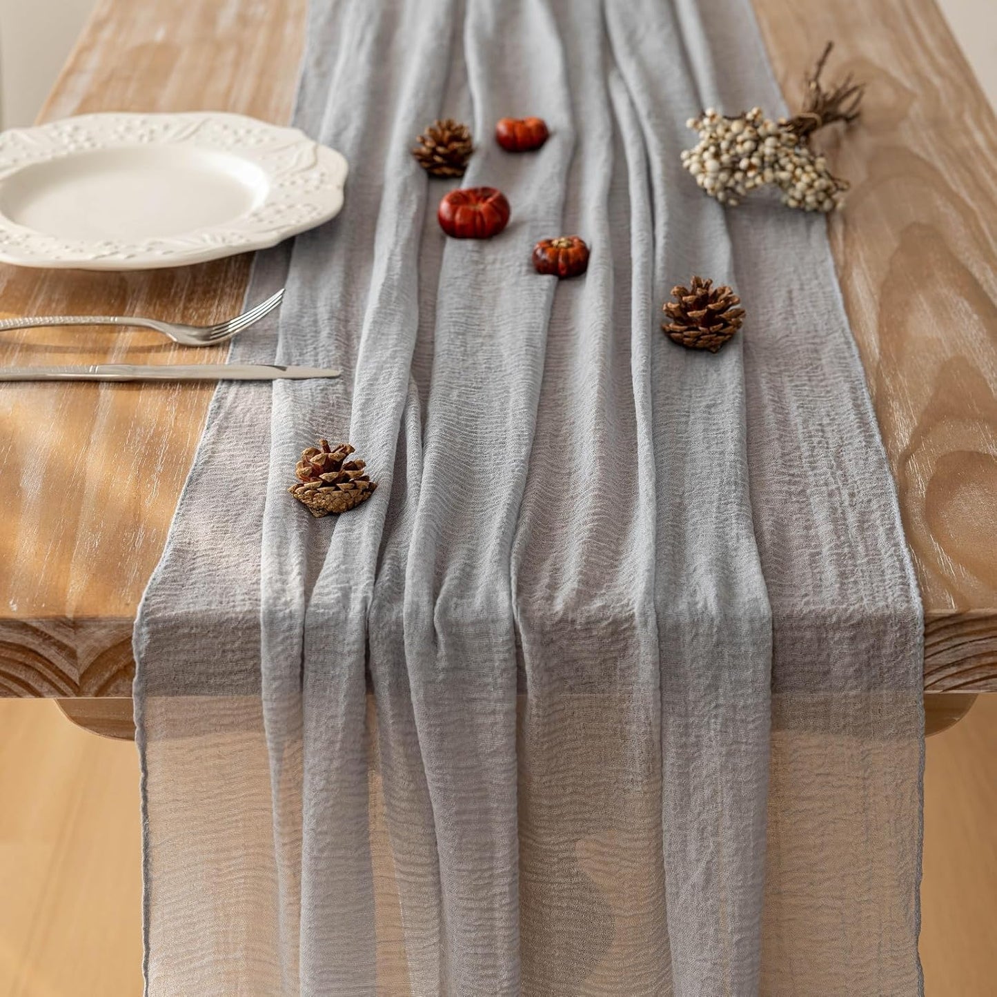 6pcs Dusty Blue Gauze Rustic Cheesecloth Table Runner 120 Inch 10 FT for Wedding Baby Shower Bridal Shower Birthday Engagement Garden Outdoor Party Long Sheer Boho Decorations