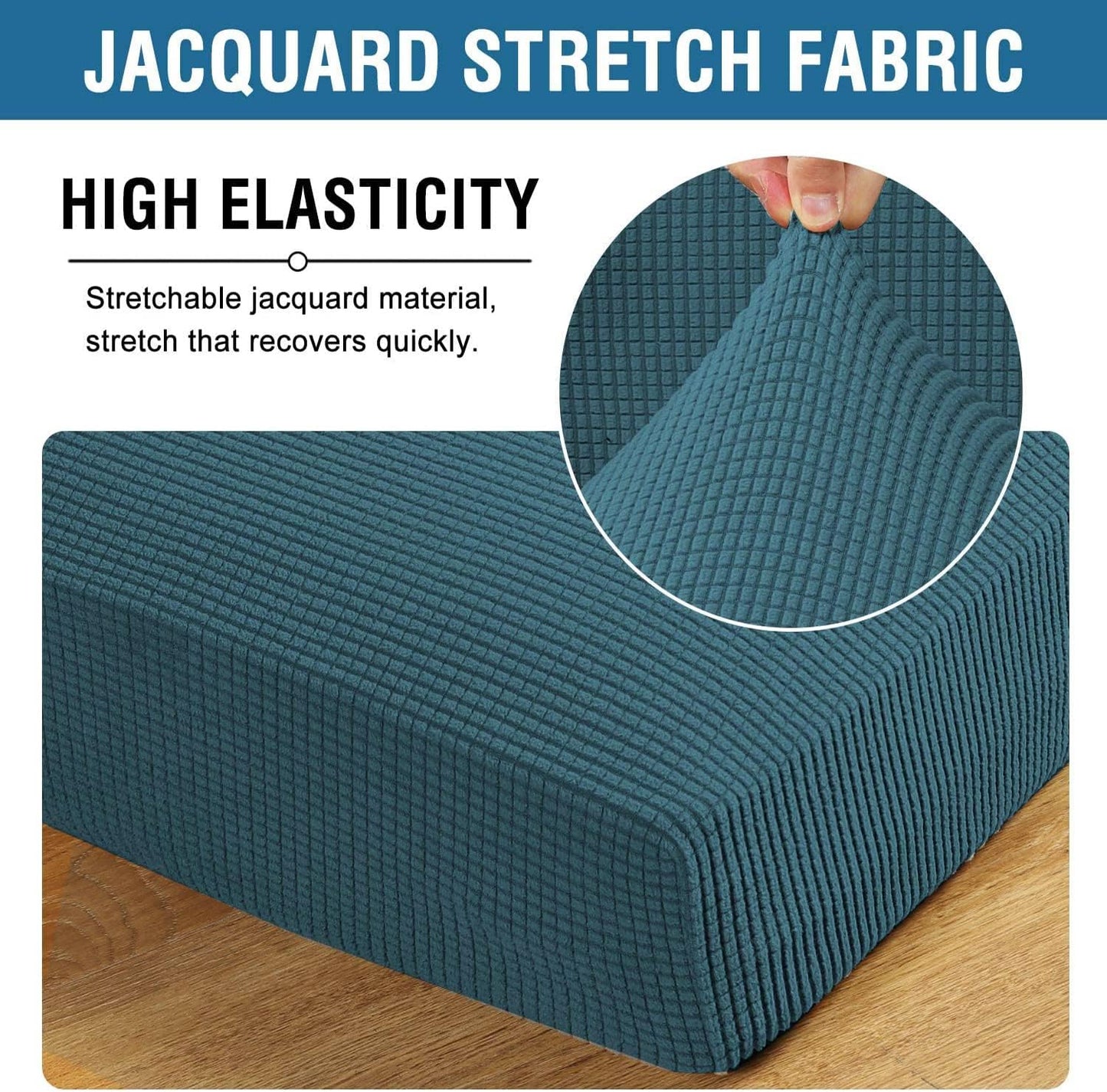 H.VERSAILTEX Super Stretch Individual Seat Covers - Sofa & Couch Cushion Slipcover Sets (Thick Jacquard Textured Twill Fabric, Deep Teal) - 2 Piece Large