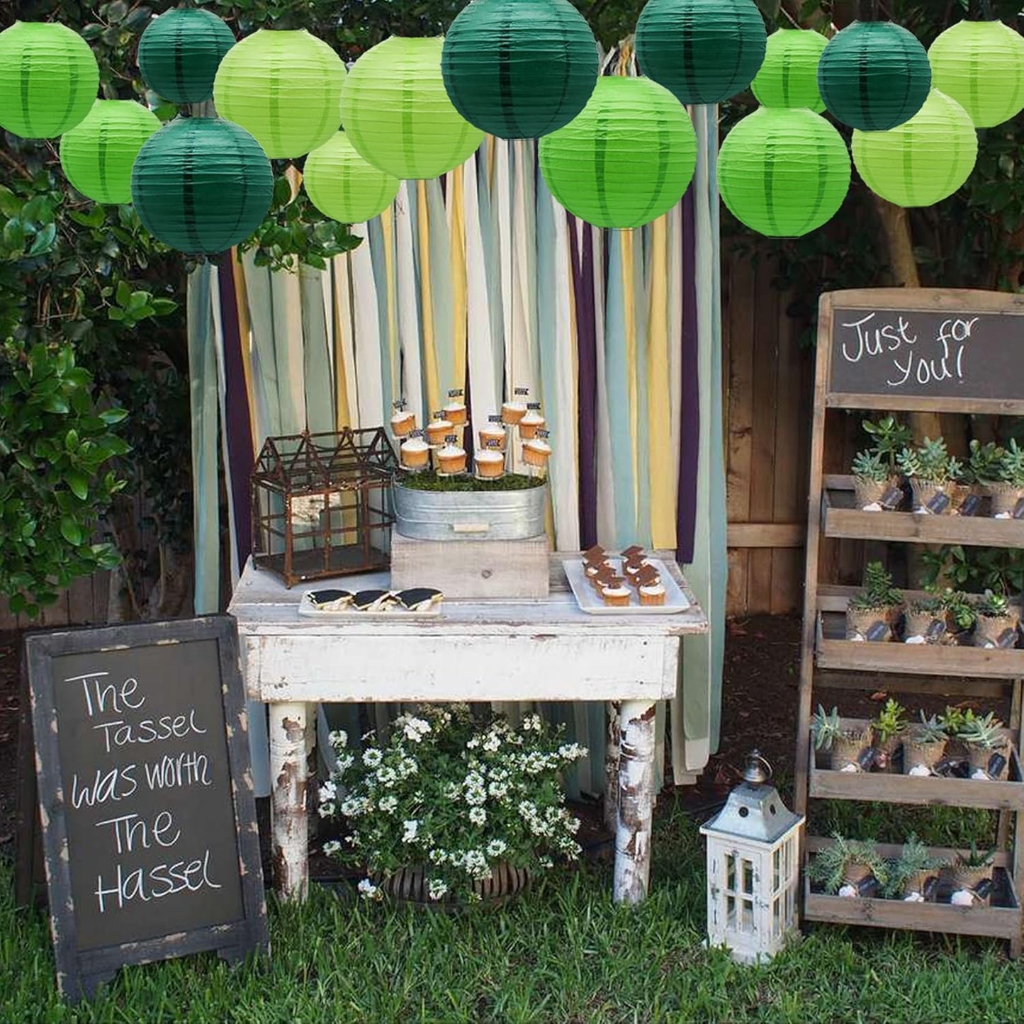 Paper Lanterns Party Decorations Green - Hanging Paper Lanterns Indoor Outdoor - Football Theme Birthday Baby Shower Graduation Wedding St. Patrick's Day Party Supplies, 15pcs