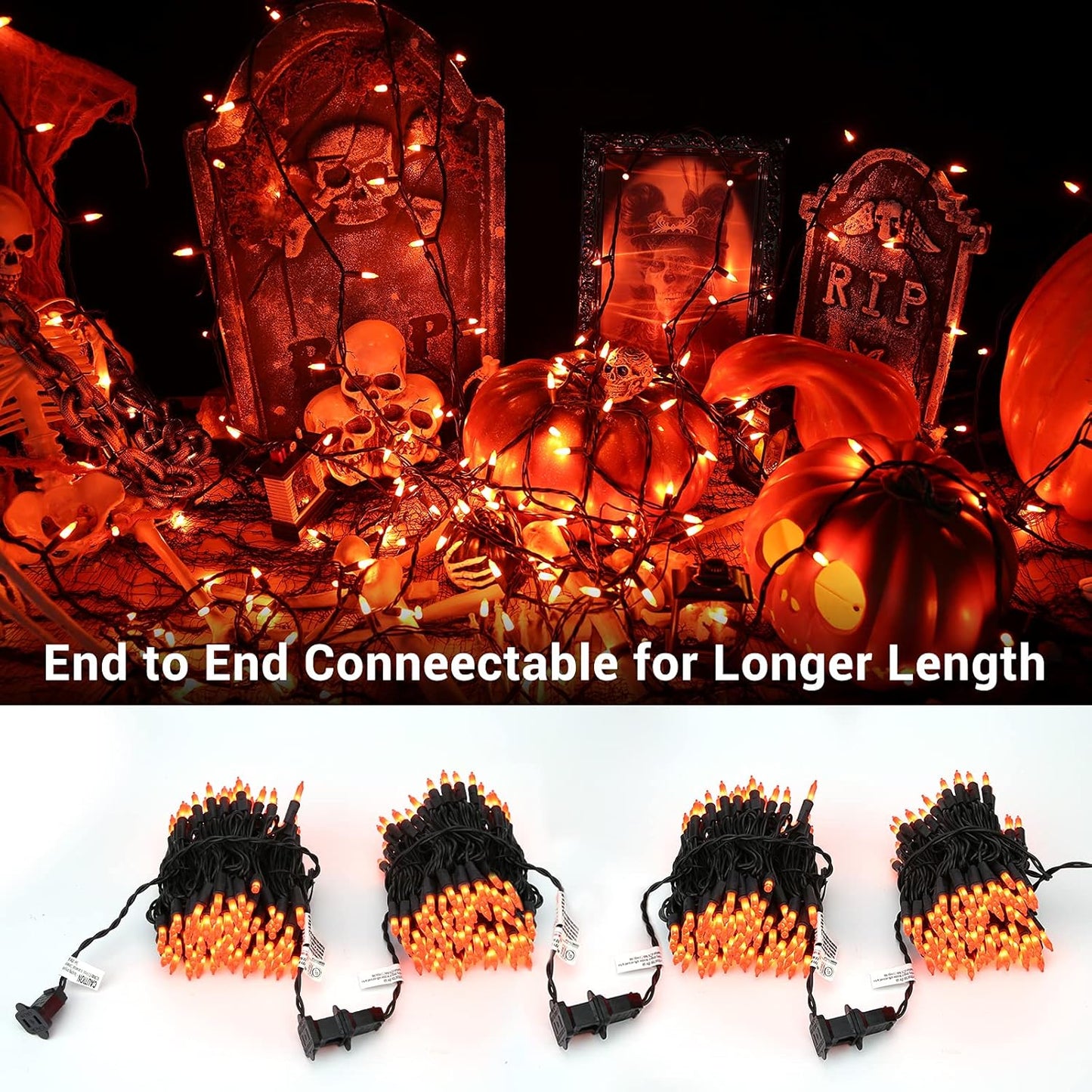 Brizled Orange Halloween Lights, 42.6ft 200 Count Incandescent Halloween String Lights Connectable, UL Certified Black Wire Mini Orange Lights String for Indoor Outdoor Tree Patio Garden Party Decor