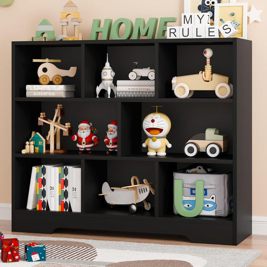 Book Shelf, 8 Cubes Storage Organizer, Freestanding Black Bookshelf Cube Shelf for Bedroom, Living Room, Home Office, 3-Tier Open Shelf Wooden Bookcase