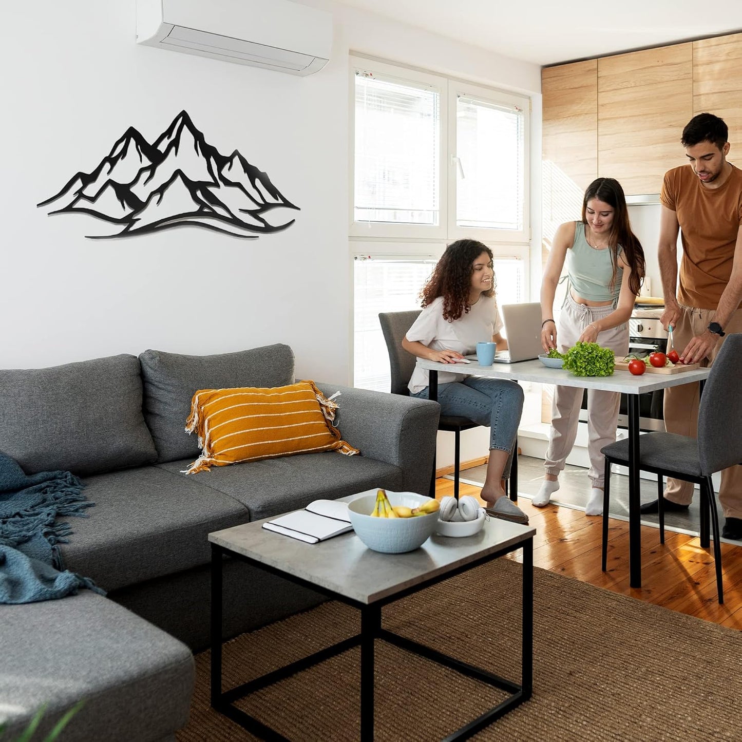 METALPLEX Mountain Range Metal Wall Art - Fade-Resistant and Rust-Free Indoor & Outdoor Aluminum Composite Wall Decor - Home Decor Wall Art For Living Room and Bedroom Decorations - White (47" x 22")