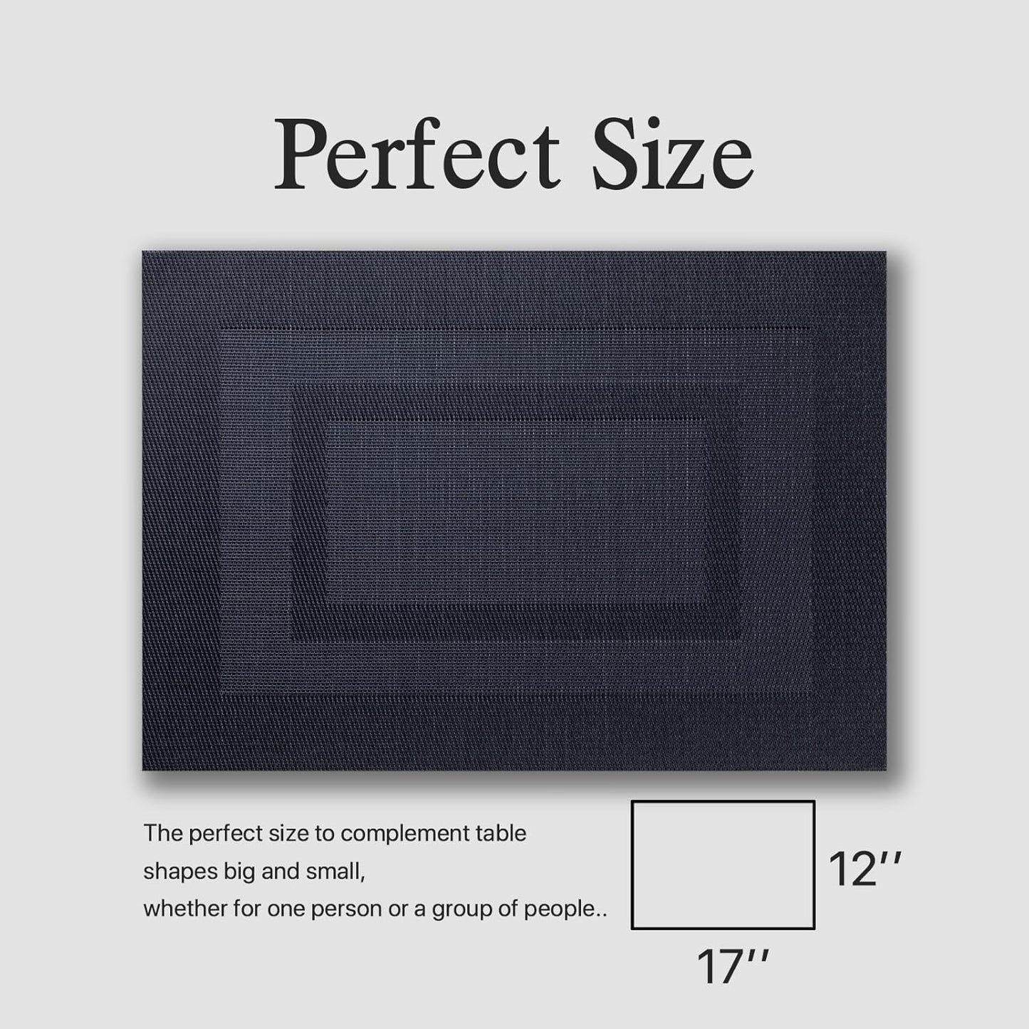 Placemats Set of 12 - Easy Clean Woven Vinyl Placemats for Dining Table, Indoor/Outdoor Place Mats, Washable PVC Table Mats（Black Cube）