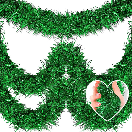 50 Feet Metallic Twist Tinsel Garland Backdrop for Parade Floats, Christmas Eve, New Year, Valentine's Day Party Decorations (Green, 2in x 50ft)