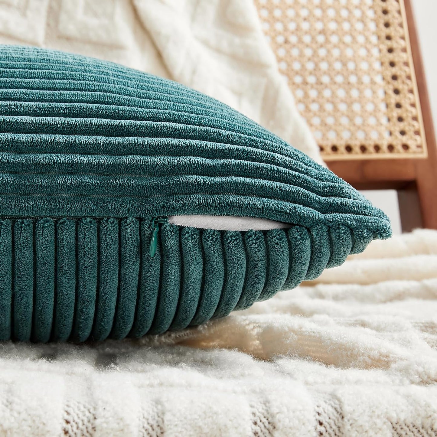 Fancy Homi 2 Packs Teal Euro Decorative Throw Pillow Covers 26x26 Inch for Living Room Couch Bed, Rustic Farmhouse Boho Home Decor, Soft Corss Corduroy Patchwork Textured Square Cushion Case 66x66 cm
