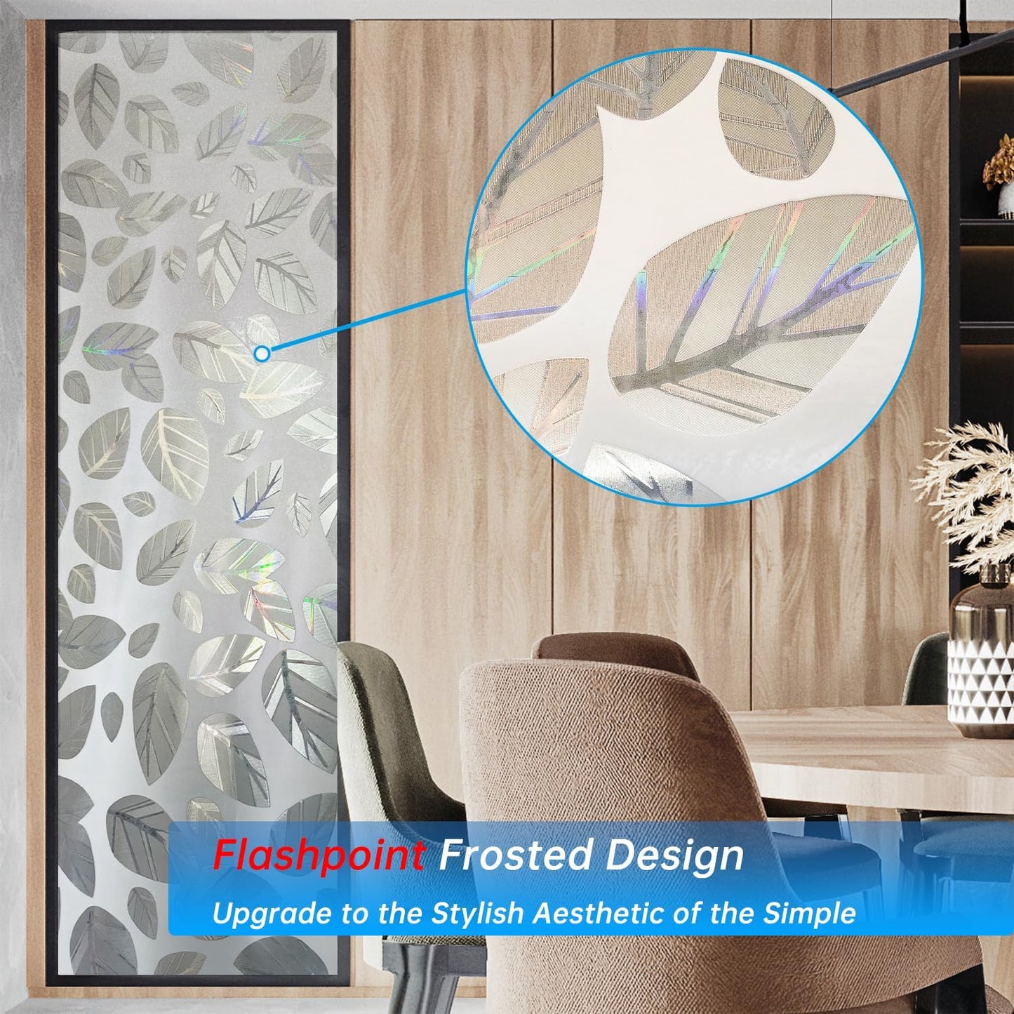 Window Privacy Film with Installation Tools,Static Cling, Anti UV, Heat Control, Ideal for Home Shower Office Glass Door (Leaf White (Glue-Free), 23.6X78.7Inch)