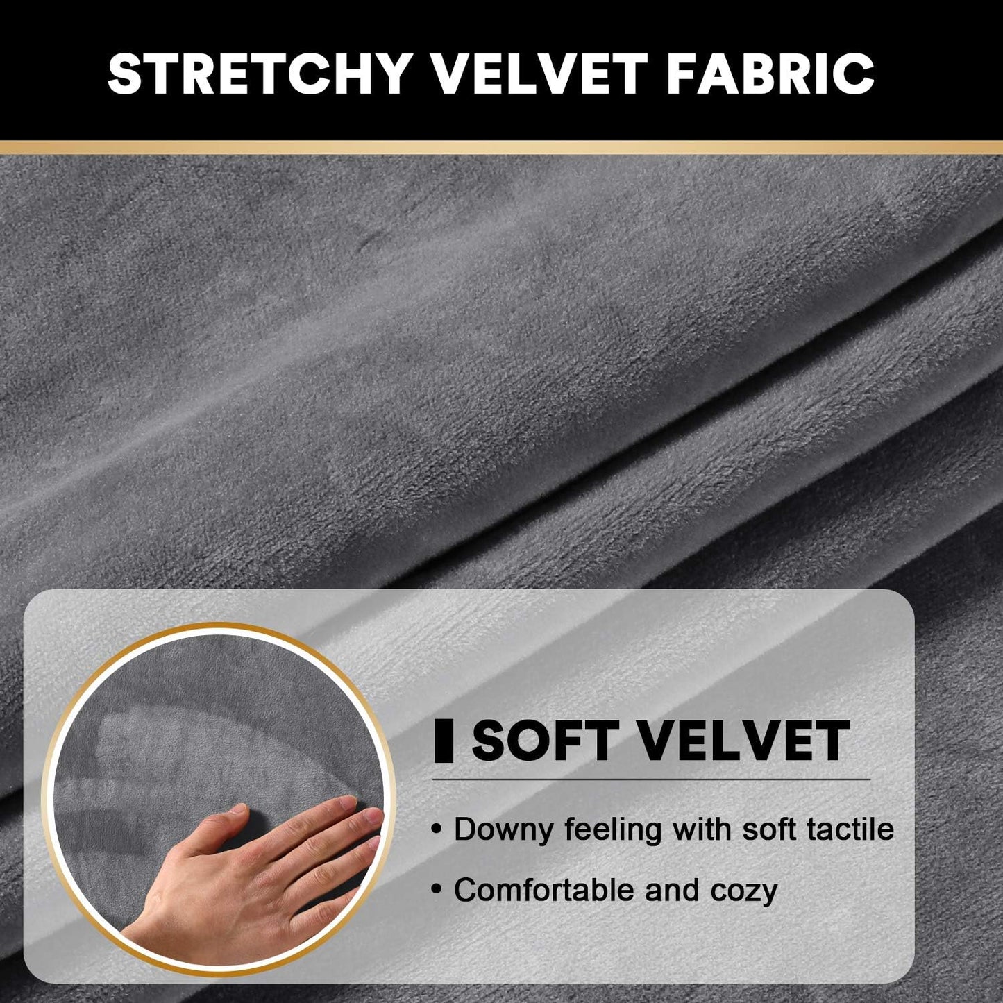 PrinceDeco Velvet Stretch Couch Cushion Cover, Sofa Slip Covers for Cushion Couch Chair Loveseat Sofa Furniture Protector Cushion Sofa Cover Each Width Up to 29.5", Grey
