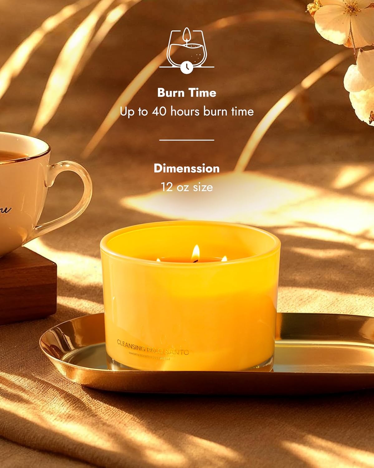 96NORTH Luxury Palo Santo Candle | Large 3 Wick Jar Candle | Up to 50 Hours Burning Time | 100% Natural Soy Wax | Relaxing Aromatherapy Aesthetic Candles | Housewarming Gift for Men and Women