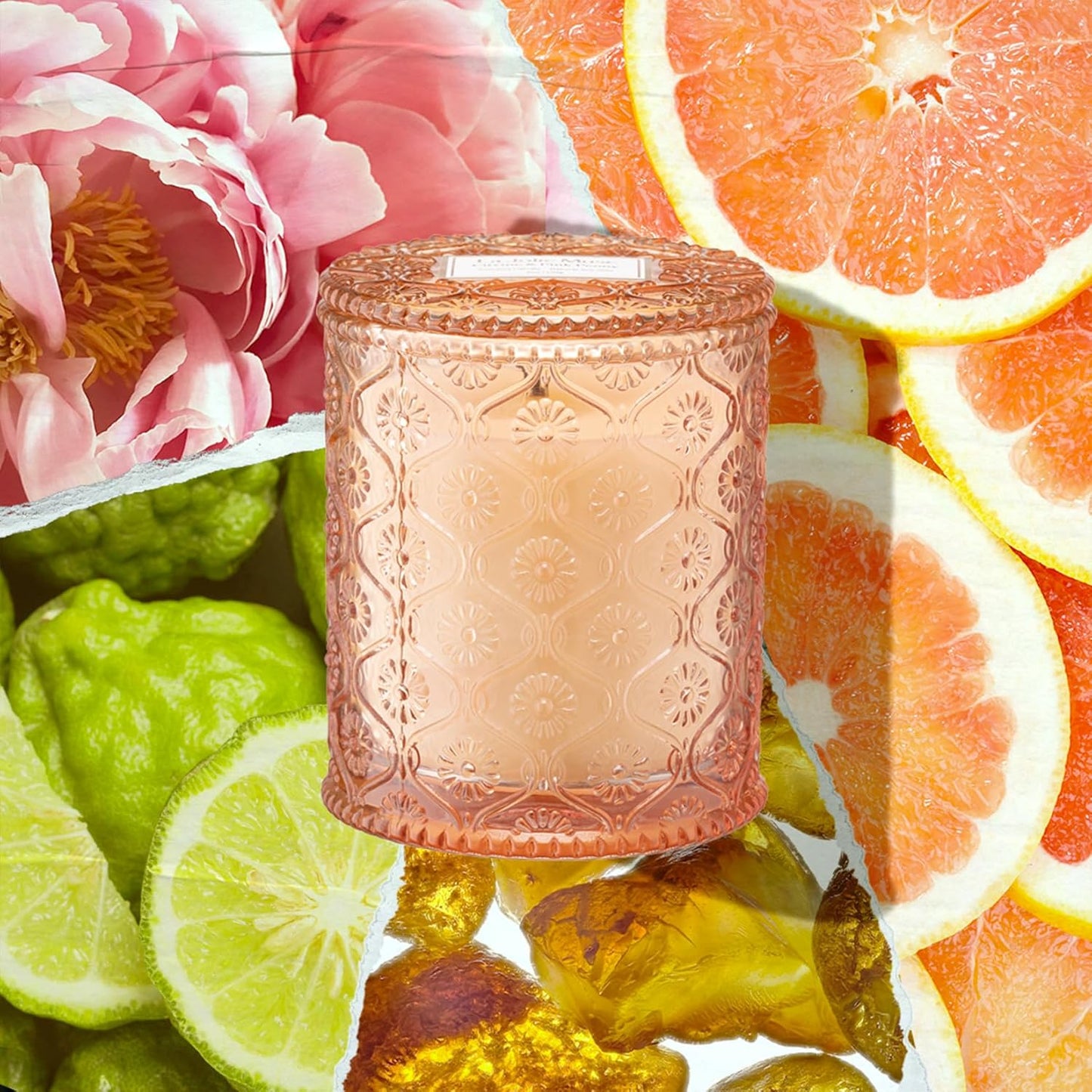 LA JOLIE MUSE Citrine & Pink Peony Scented Candles - Bergamot, Peony, Amber | 6 oz Natural Soy Wax | 40 Hours Clean Burn | Citrus Scented Candle| Gift-Ready for Hosts & Gatherings