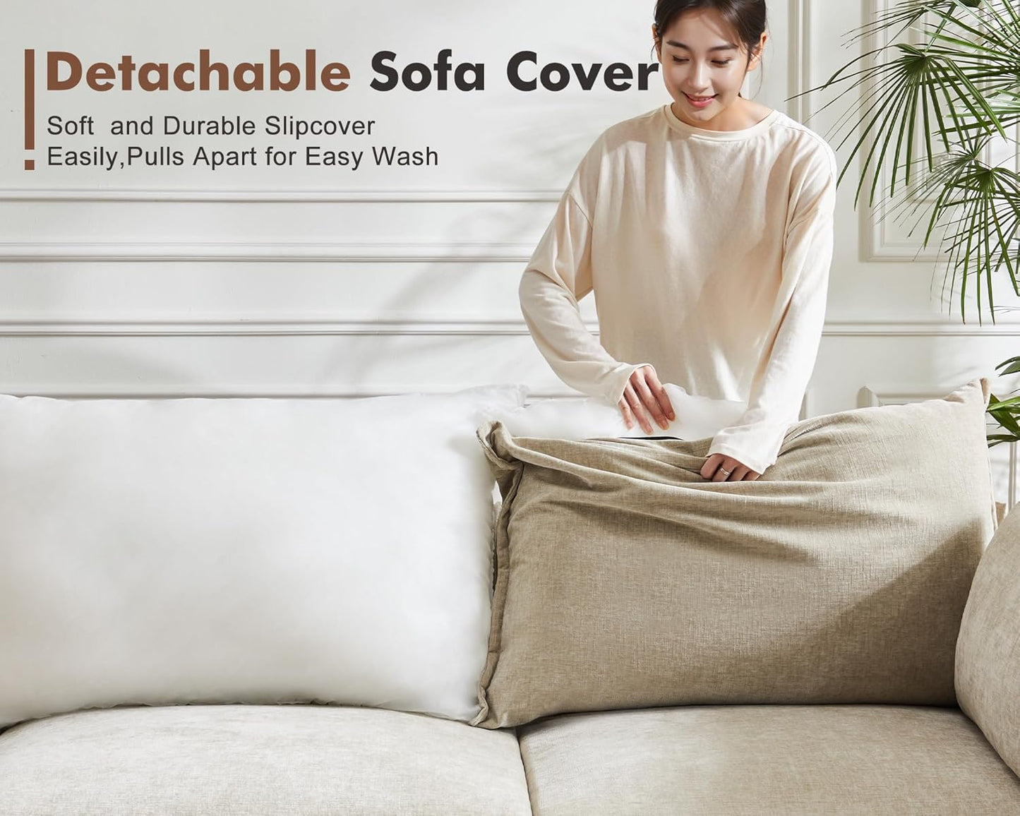 102.6" U Shaped Modular Sectional Sofa, 5 Seater Couch with Storage Ottoman Deep Seat and High Backrest with Removable Cover for Living Room, Apartment - Chenille Beige