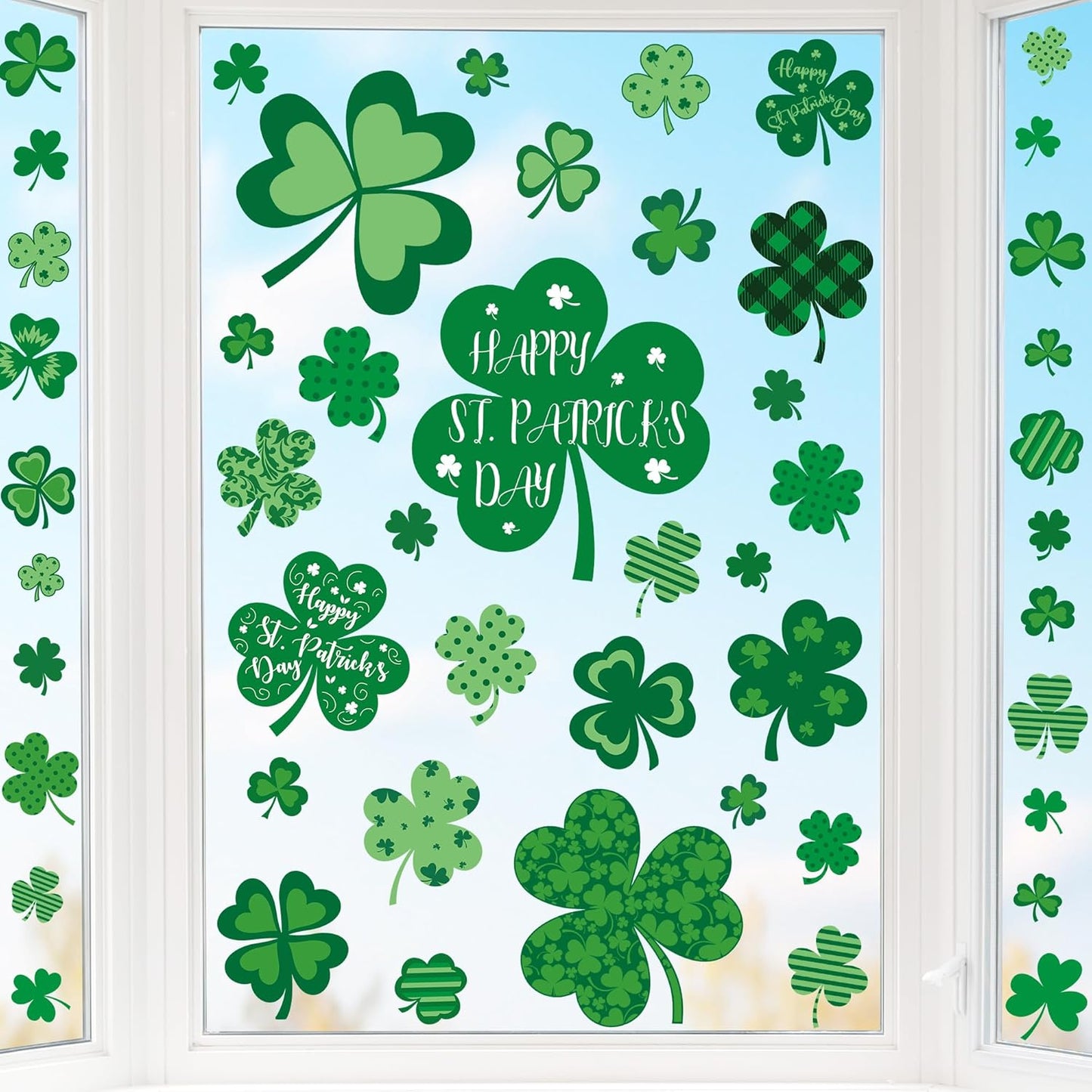 9 Sheets St Patricks Day Window Clings, 115 PCS St Patrick's Day Shamrock Window Stickers for St Patricks Day Decorations, Green Static Spring Window Clings for Glass Windows St Patricks Day Decor