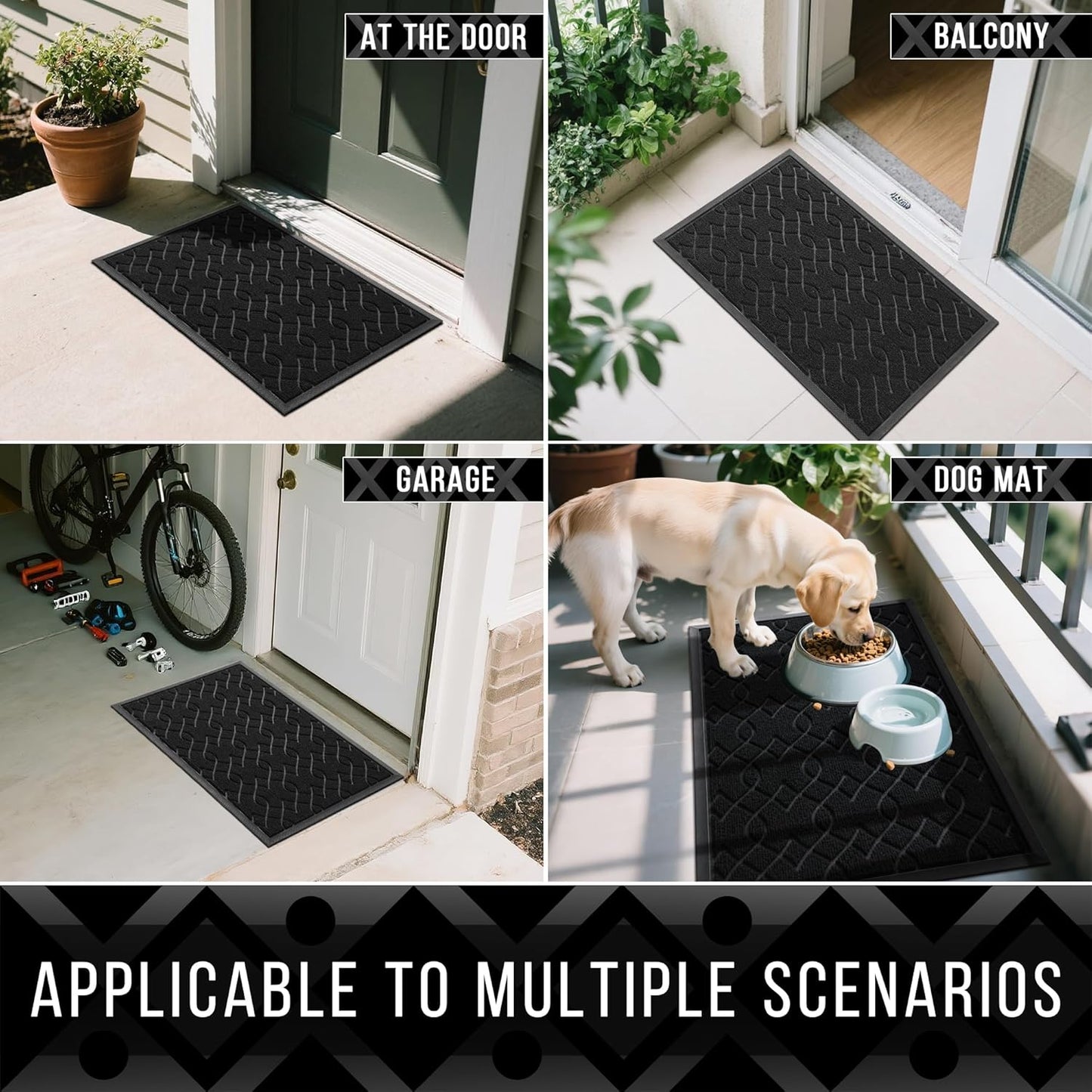 Yimobra Front Door Mat Outdoor Indoor 47x32, All-Season, All-Weather, Heavy Duty Welcome Door Mats Outside Entrance, Non Slip Porch Patio Entrance Mat, Black