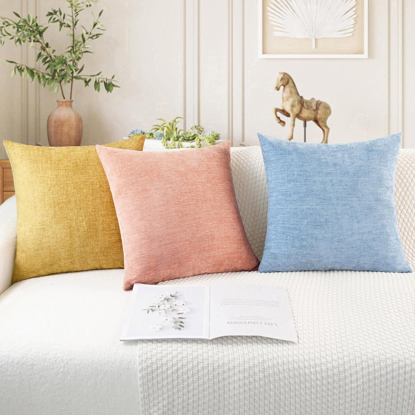 CaliTime Throw Pillow Covers Decorative 16 X 16 Inches Pack of 2 Cozy Soft Chenille Cushion Cases for Couch Sofa Bed Living Room Home Gold