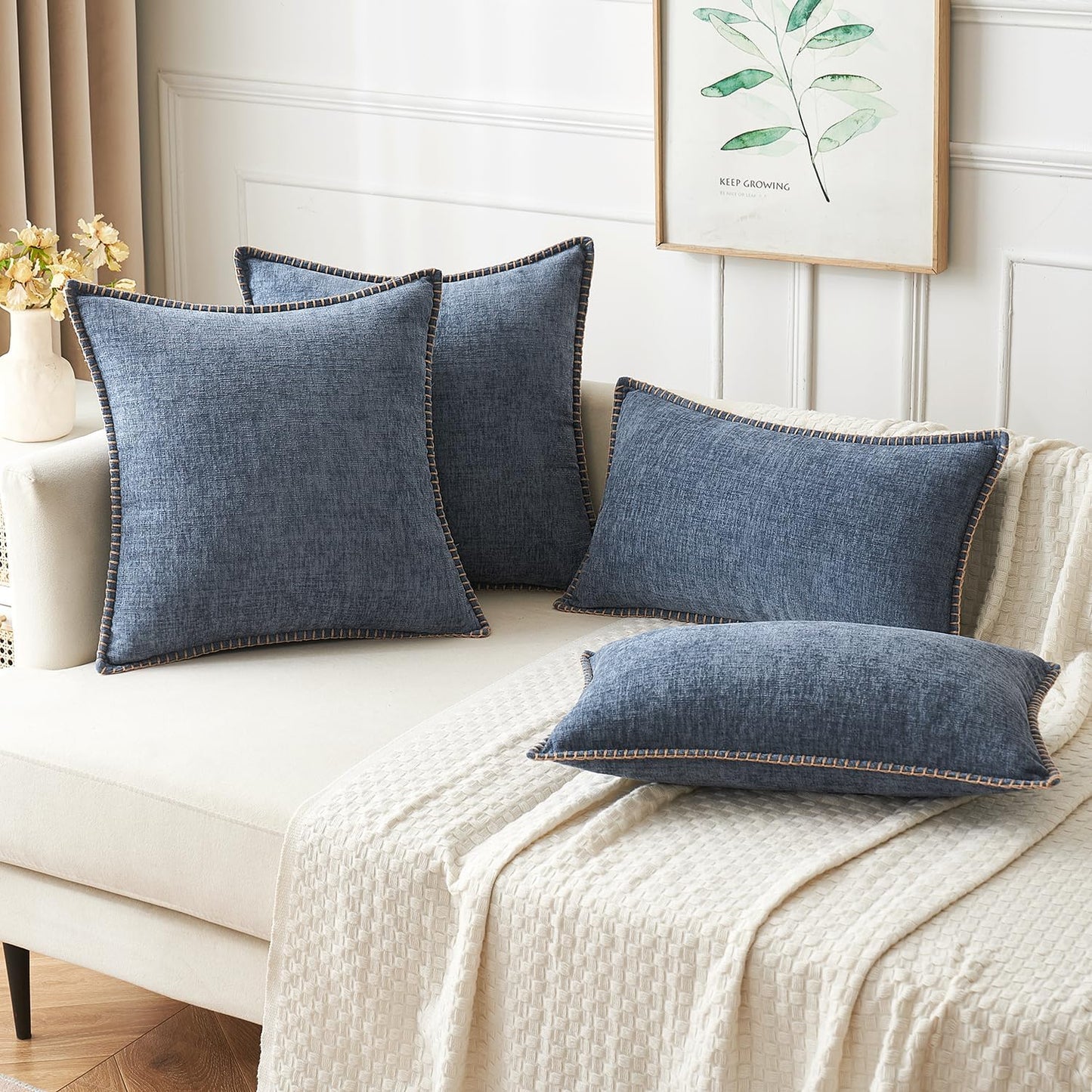 MIULEE Pack of 2 Couch Throw Pillow Covers 20x20 Inch Aqua Blue Farmhouse Decorative Pillow Covers with Stitched Edge Soft Polyester Solid Dyed Pillow Covers for Sofa Bed Living Room.