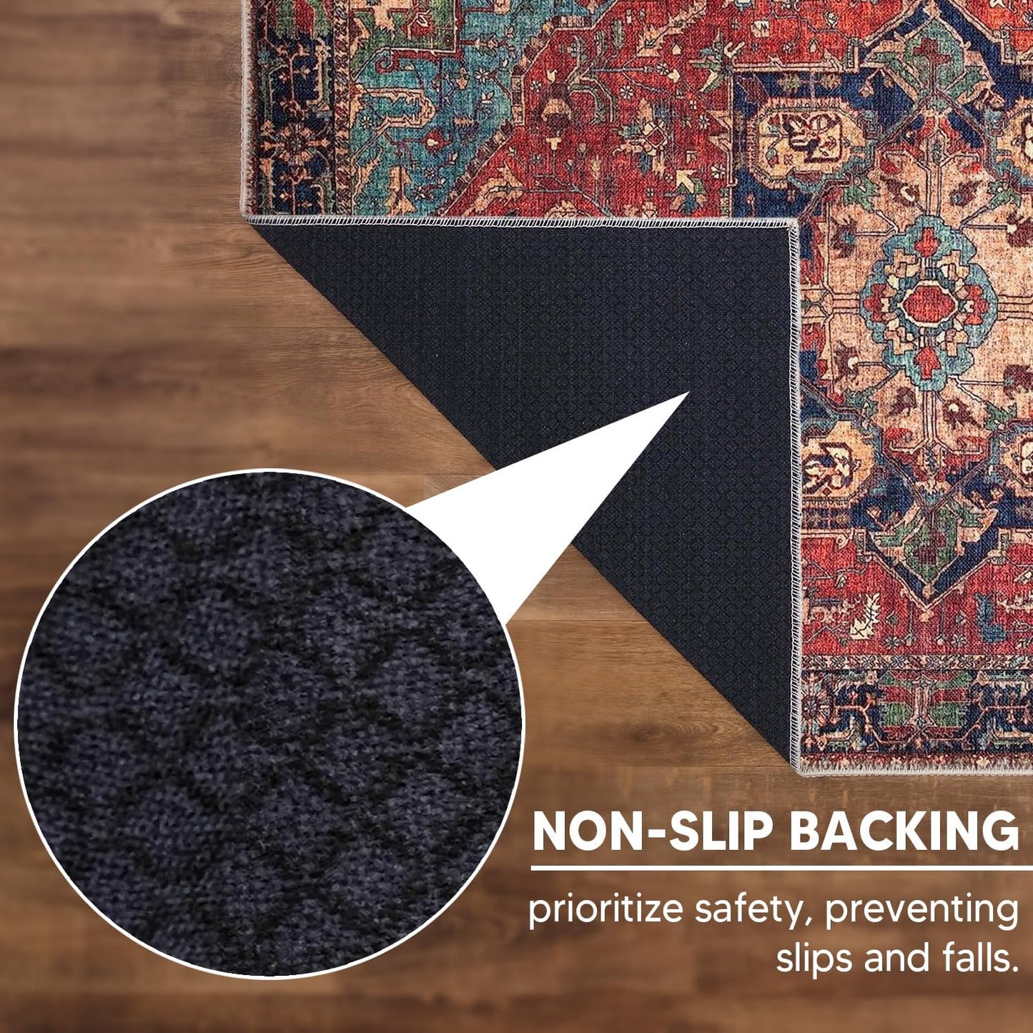 Keen Home Design 5x7 Rug - Machine Washable Area Rug with Non-Slip Backing, Ideal for Living Room, Dining Room, Bedroom - Vintage, Easy Clean, Durable, Low Pile Rug - (5' x 7')