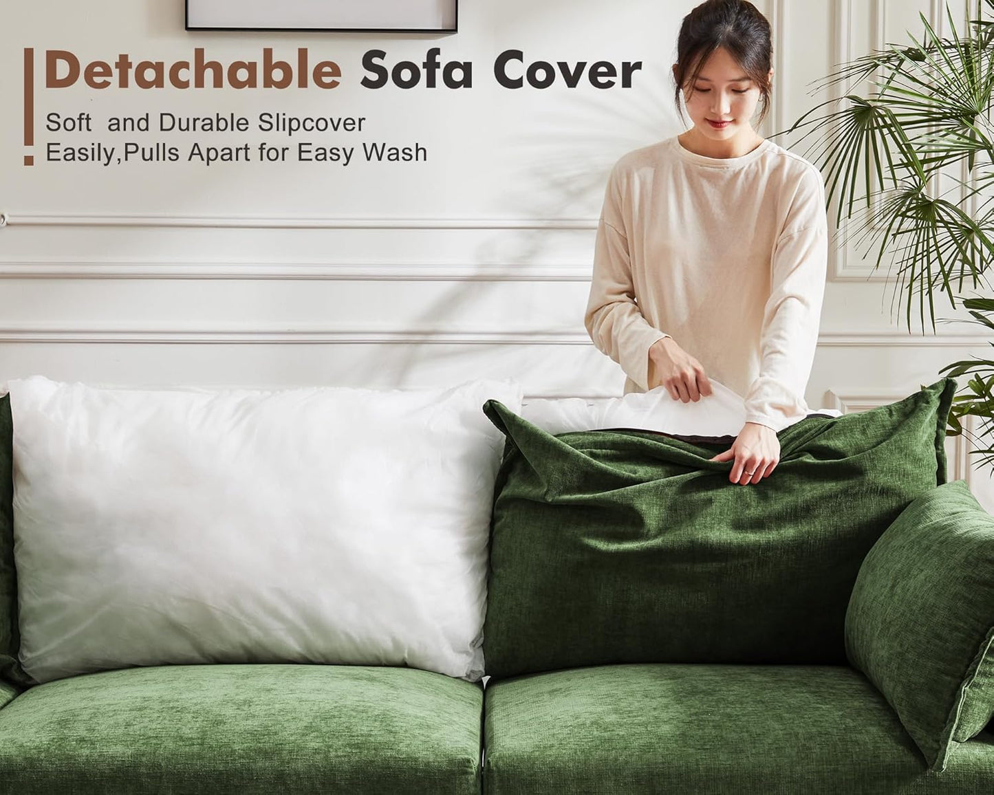 102.6" Modular Sectional Sofa, L Shaped Couch Set for Living Room, 3-Seater Comfy Cloud Couches with Movable Storage Ottoman,DIY Combination - Chenille Green