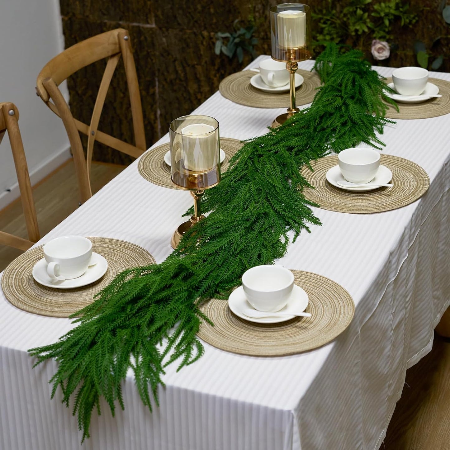 2Pcs 6FT Artificial Norfolk Pine Garlands, Real Touch Winter Christmas Pine Tree Wreath, Green Artificial Greenery Garland for Christmas Holiday Seasonal Indoor Home Decor Mantle