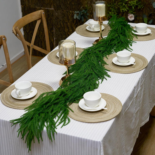 2Pcs 6FT Artificial Norfolk Pine Garlands, Real Touch Winter Christmas Pine Tree Wreath, Green Artificial Greenery Garland for Christmas Holiday Seasonal Indoor Home Decor Mantle