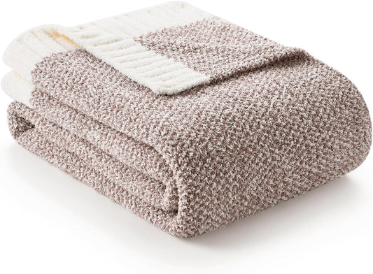 Snuggle Sac Heather Taupe Throw Blanket for Couch, Oversized Throw XL Super Soft Warm Blankets Cozy Knit Fuzzy Lightweight Throws for Sofa, Bed, Living Room, Taupe, 50x70 inches