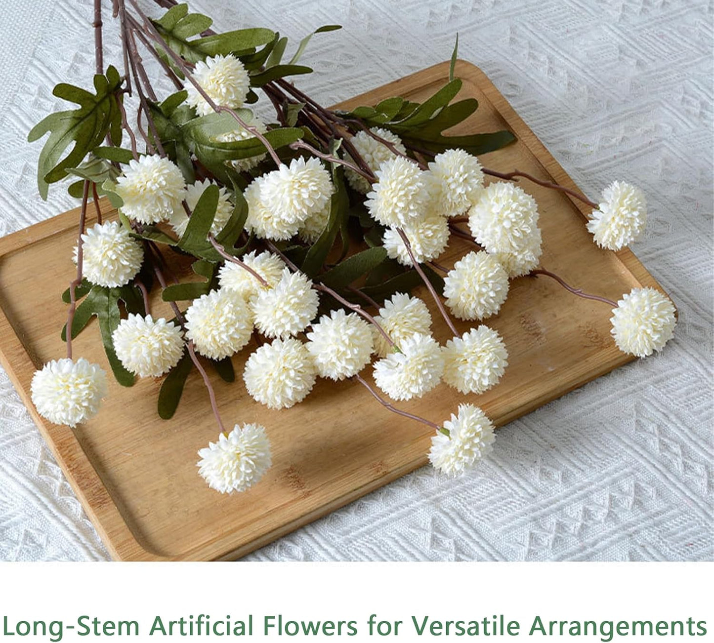 Faux White Kiku Flower, 10 Stems with 5 Heads Each & 4 Branches Eucalyptus Stems, Artificial Small Mini Chrysanthemum Flowers for Aesthetic Room Decor, Floral Arrangements Centerpiece