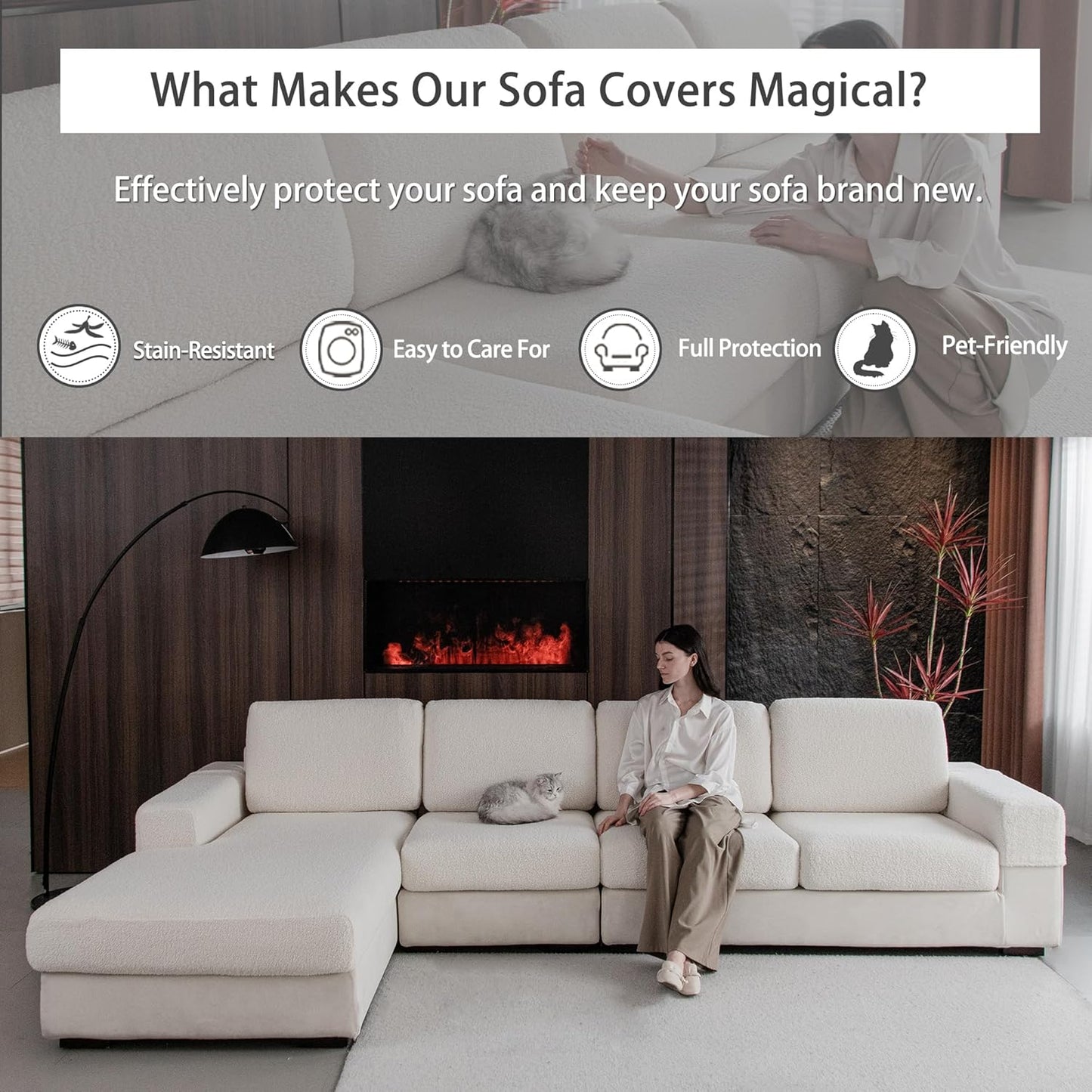 Couch Cushion Covers for Sectional Sofa, Stretch Soft Sofa Slipcovers Washable Wear-Resistant Universal Furniture Protector for Living Room(1 Piece Oversized Cover, Ivory)