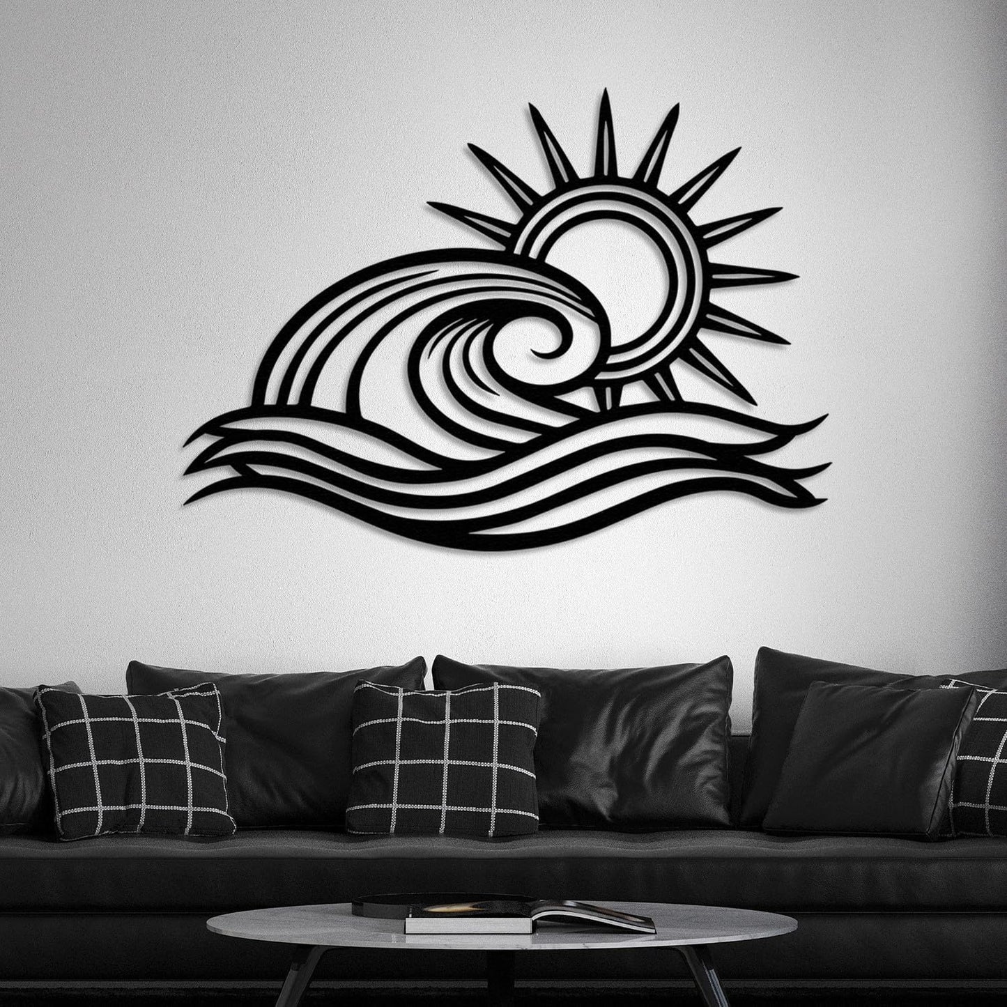 Wita Home Ocean Wave Metal Wall Art, Sun Beach Decor, Coastal Large Wall Sculpture for Home, Indoor/Outdoor Use, Nautical Wall Hanging, Eye-Catching Addition to Living Room (Gold, 18 x 11 inches)