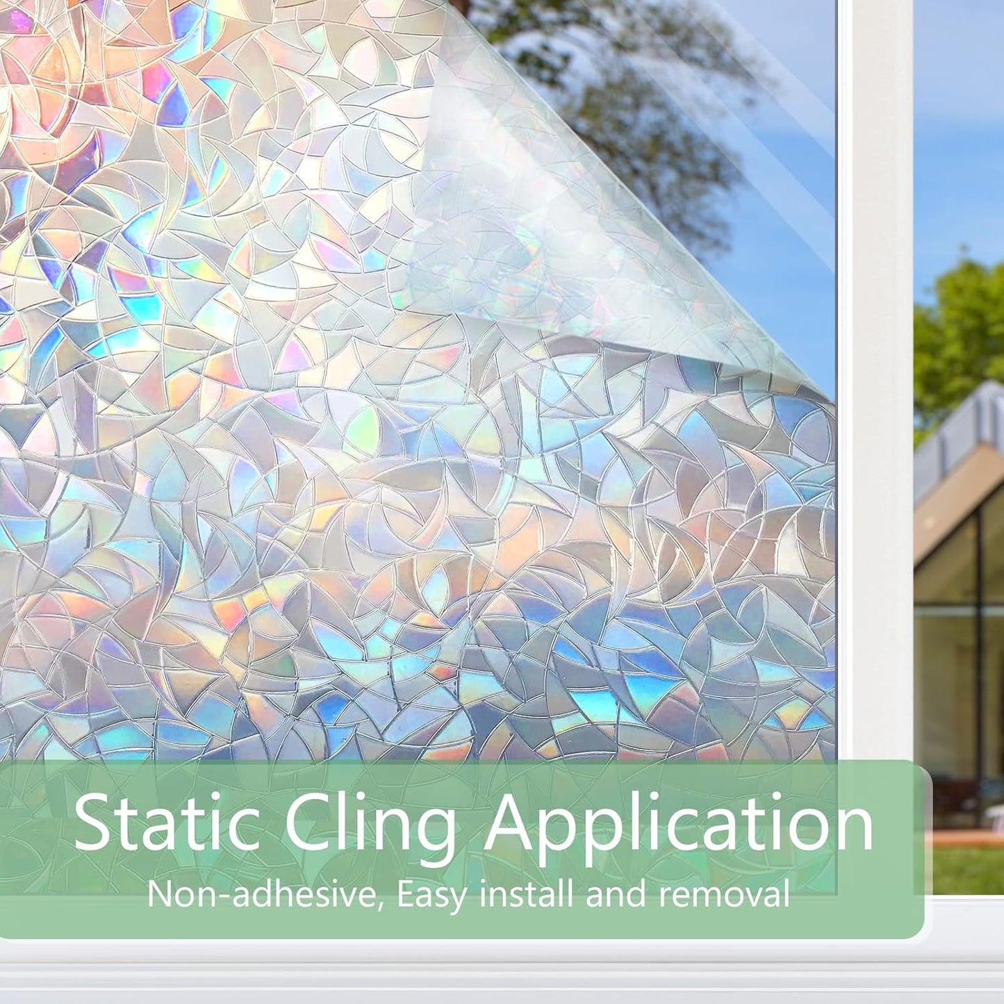 HIDBEA Window Privacy Film Static Clings, Rainbow Window Film, 3D Decals Non-Adhesive Window Vinyl Film for Home Door, 23.6 Inch x 6.5 Feet