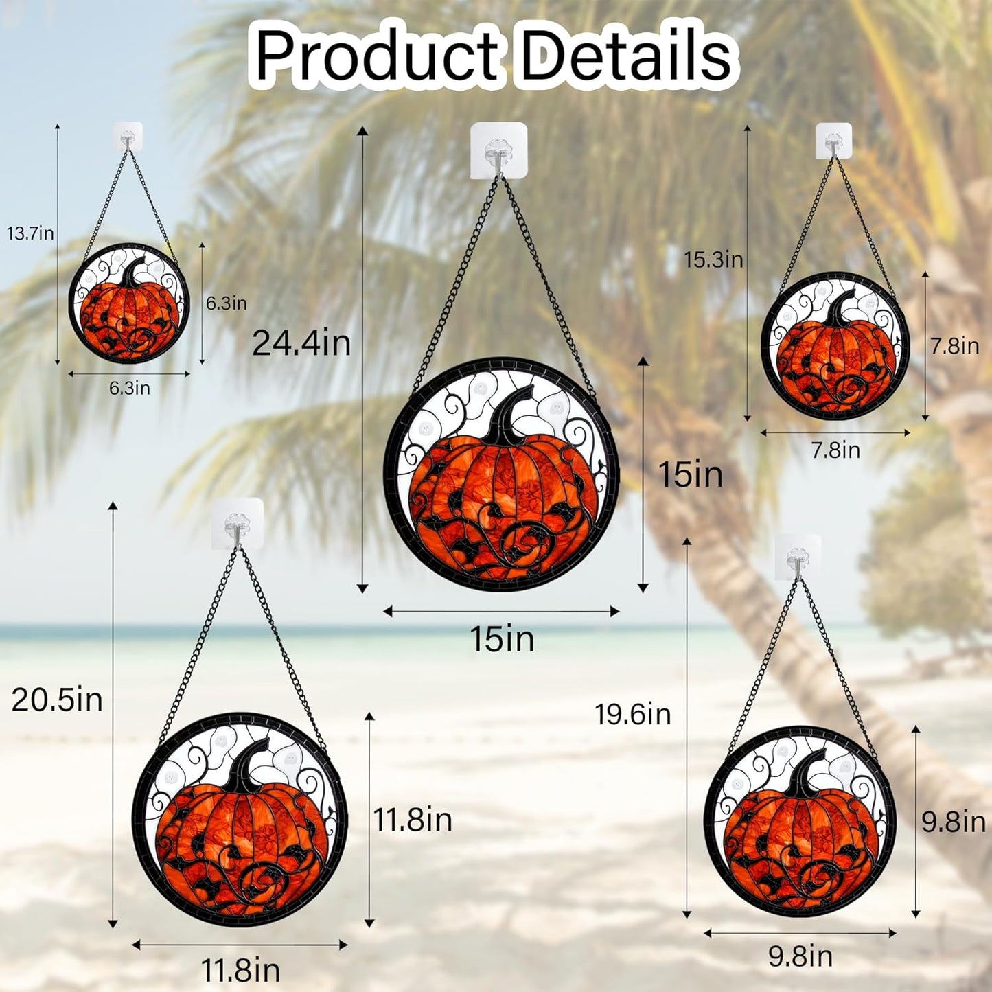 Stained Glass Window Hanging - Halloween Red White Scary Pumpkin Suncatcher for Doors Garden Home Spooky Rattan Sun Catchers Gothic Decor Horror Gifts for Women Men Friend Boy Girl 9.8 in
