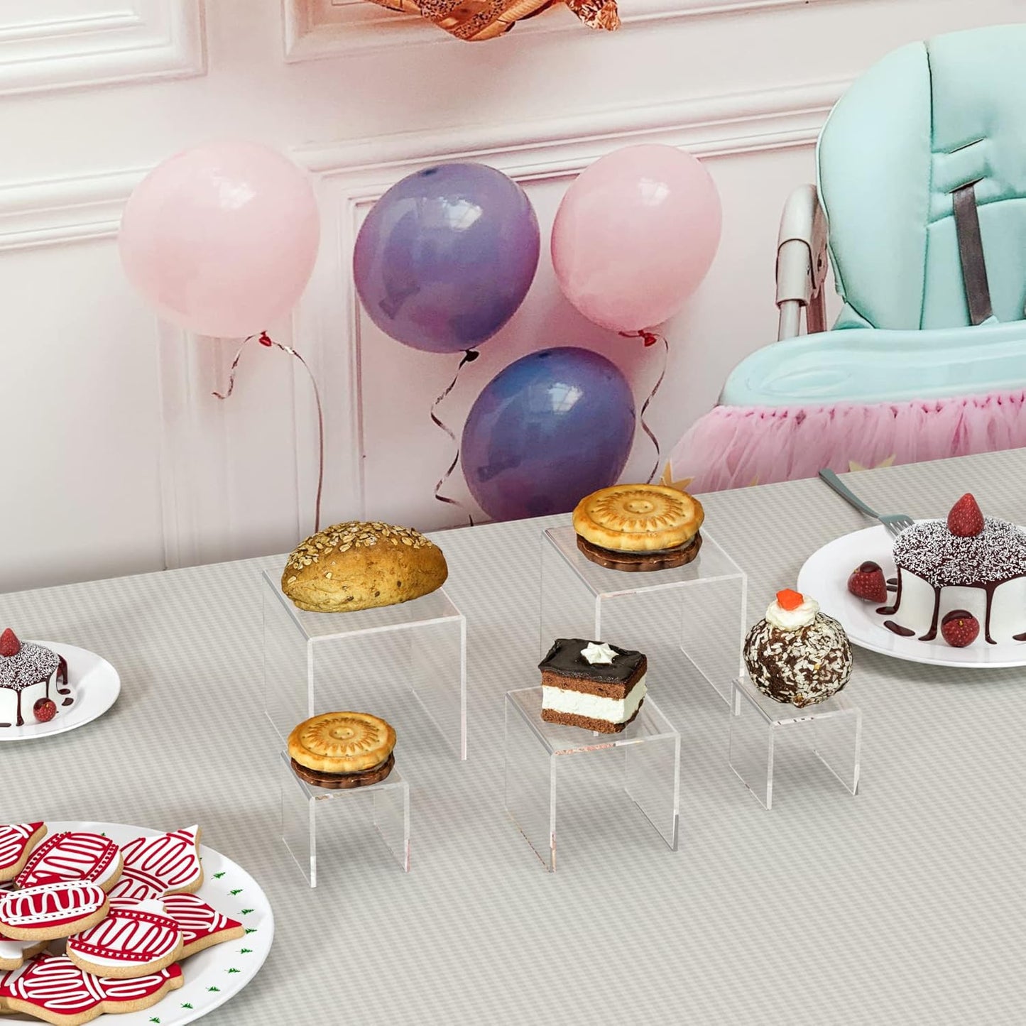 Square Acrylic Shelf Risers 3pcs, Acrylic Dessert Table Display Set, Clear Acrylic Showcase Collectibles Display Shelf for Funko Pop, Cupcake, Toys, Watches, Table Decorations - 4''x5''x6''