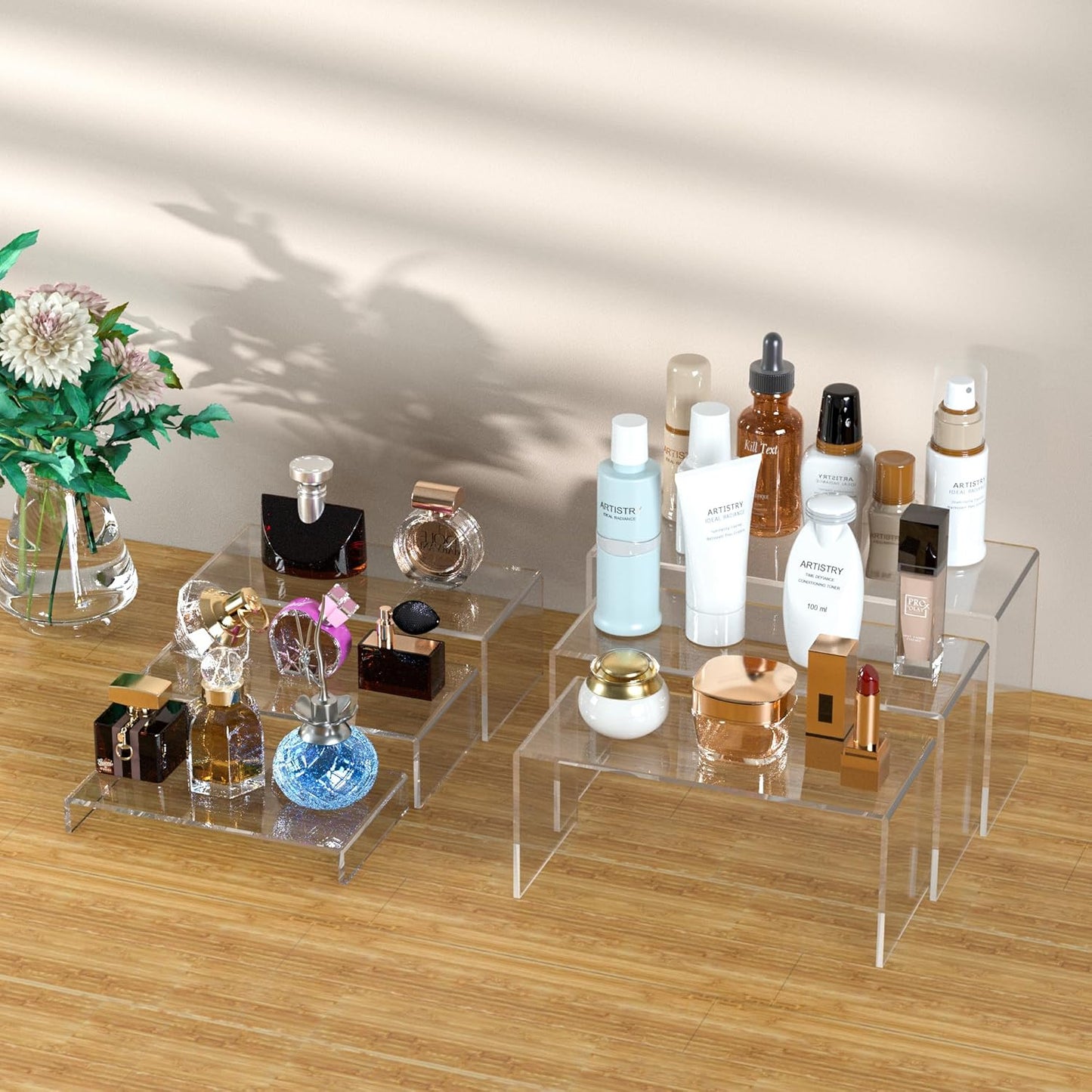 Acrylic Display Risers 6pcs, Clear Rectangular Display Organizer Stands, Acrylic Display for Funko Pop Figure, Desserts, Cupcake, Toys, Collectibles, Merchandises - 7.5''x8''x8.5''x9''x9.5''x10''