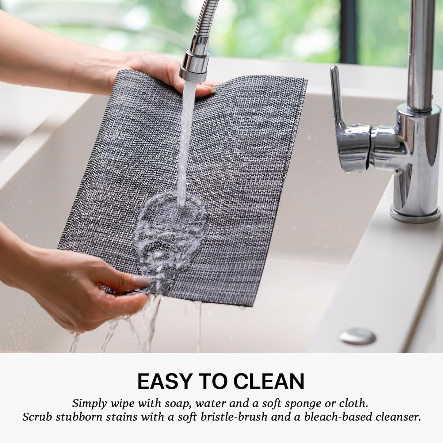 LEXMORE PlaceMats Set of 12 Vinyl/Plastic Woven Place Mats for Kitchen Table Indoor/Outdoor Washable PlaceMat Wipeable Dining Table Mats(Dark Gray)