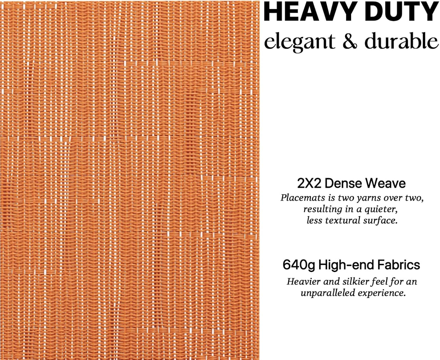LEXMORE Placemats Set of 6 Vinyl/Plastic Woven Place Mats for Kitchen Table Indoor/Outdoor Washable Placemat Wipeable Dining Table Mats(Orange)