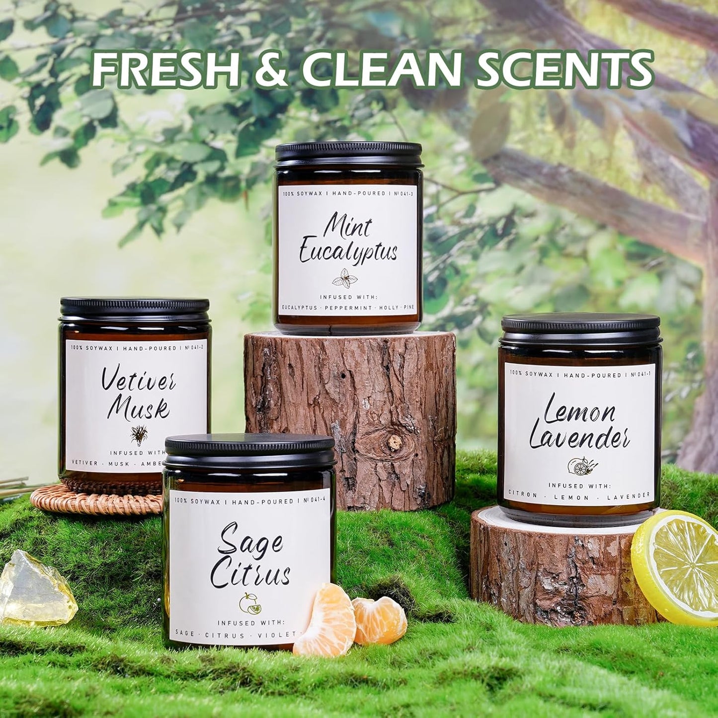 Auelife Scented Candles Set | Scented Candle for Home - 4 Pack Candle Gifts, Soy Candles for Home - Aromatherapy Gift of Mint Eucalyptus/Lemon Lavender/Sage Citrus/Vetiver Musk