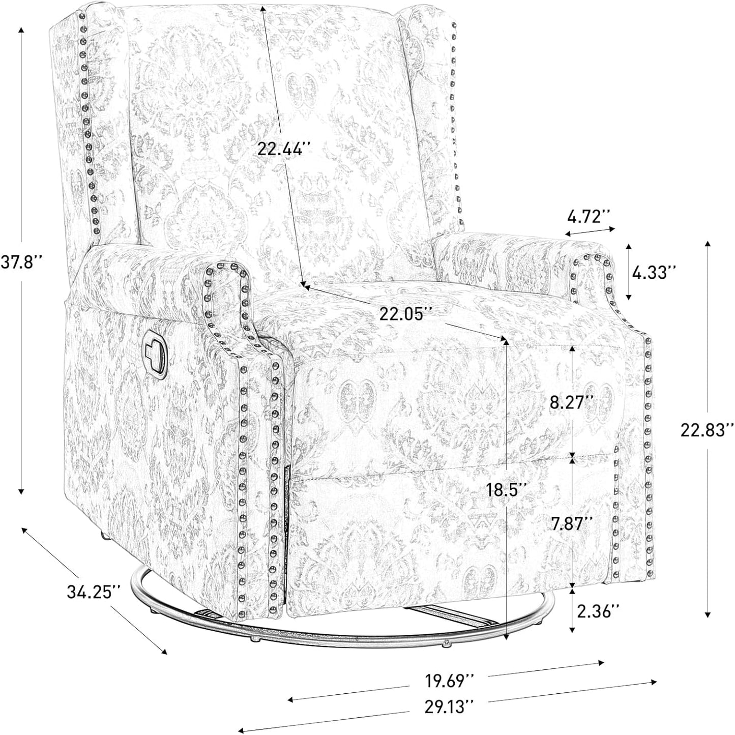 UIXE Swivel Rocker Manual Recliner Chairs Set of 2, Wingback Swivel Glider Fabric Nursery Reclining Sofa Chair, High Back Upholstered Arm Chair for Living Room Bedroom - Peacock Blue