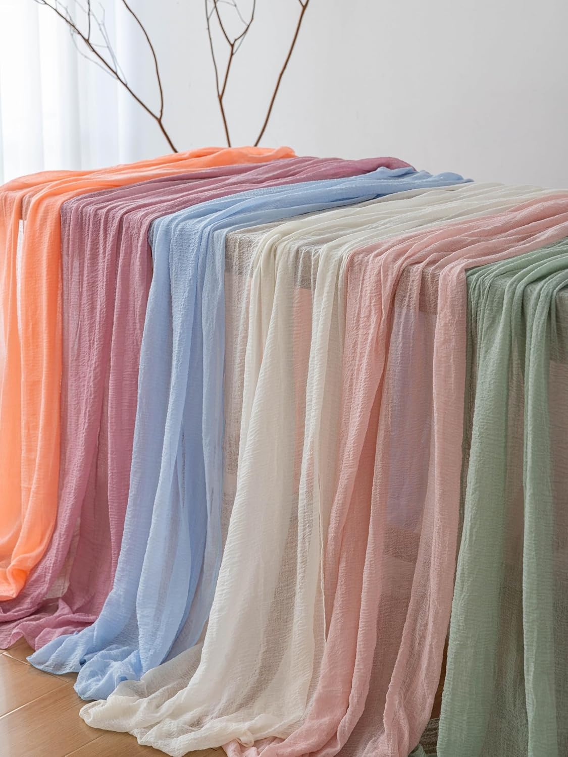 Keketo Sage Green Table Runner Cheesecloth 120 Inch 10 FT Rustic Boho Cheese Cloth Table Runner for Wedding Baby Shower Bridal Shower Sheer Gauze Centerpiece Home Decorations