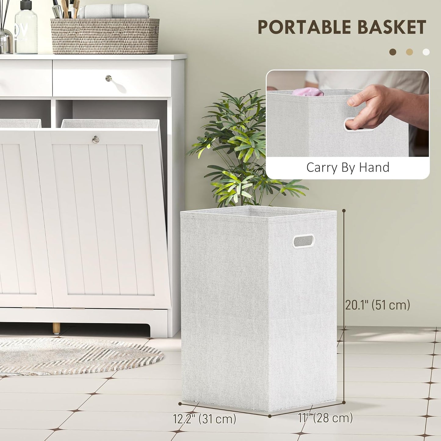 HOMCOM Laundry Hamper Cabinet with 2 Removable Baskets, Tilt Out Laundry Hamper Cabinet with 2 Drawers and 2 Beadboard Doors, Laundry Cabinet Bathroom Storage Cabinet, White