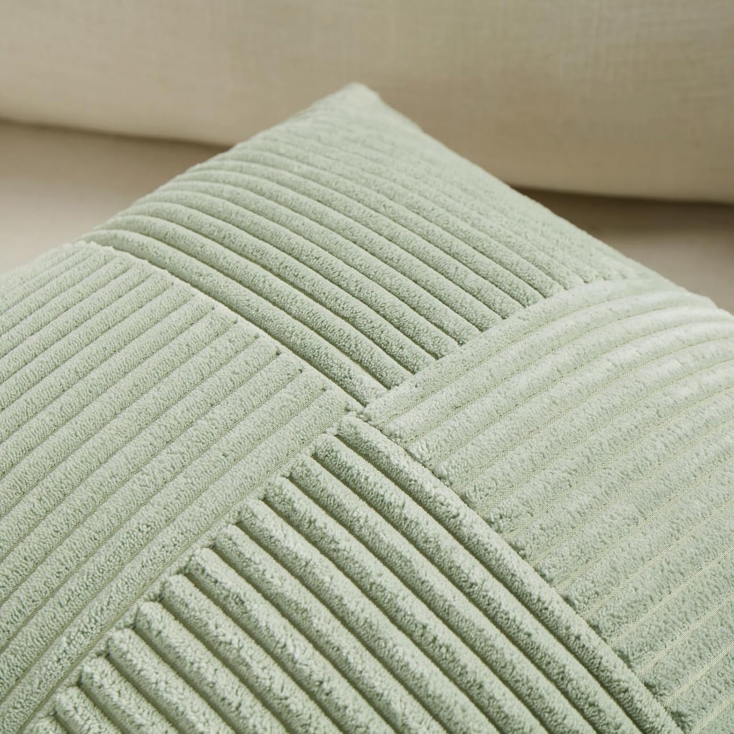 Fancy Homi 2 Packs Sage Green Decorative Throw Pillow Covers 22x22 Inch for Living Room Couch Bed Sofa, Farmhouse Boho Home Decor, Soft Corss Corduroy Patchwork Accent Square Cushion Case 55x55 cm