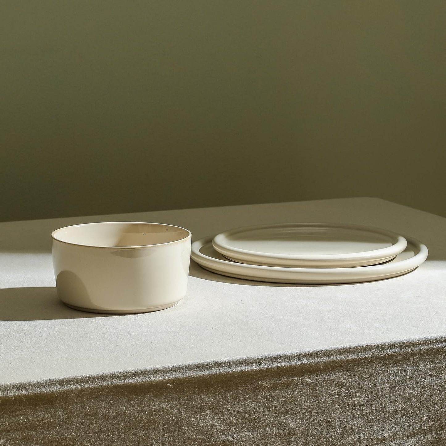 Stone Lain Eden 12-Piece Dinnerware Set Stoneware, Plates and Bowls Set, Dishwasher and Microwave Safe Dish, Dish Set for 4, Beige