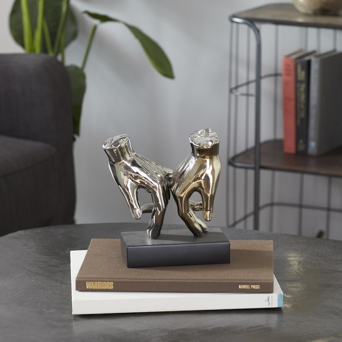 Deco 79 Polystone Hands Decorative Sculpture Home Decor Statue, Accent Figurine 7" x 4" x 8", Silver
