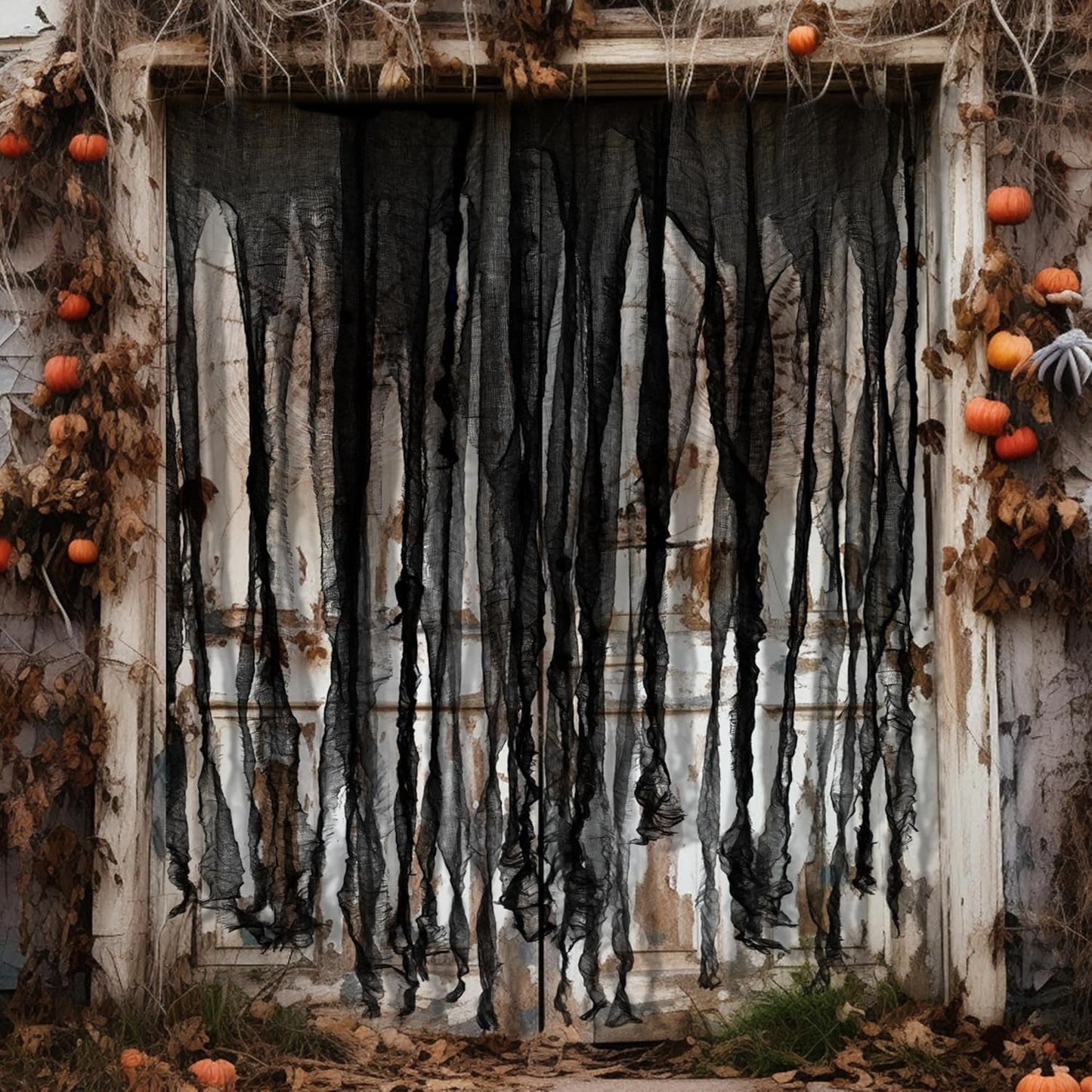 Sfcddtlg 2 Pcs Halloween Door Curtain Decorations - 85 x 59 Inch Black Creepy Doorway Curtain - Scary Spooky Curtain Cloth for Halloween Party Haunted House Decoration