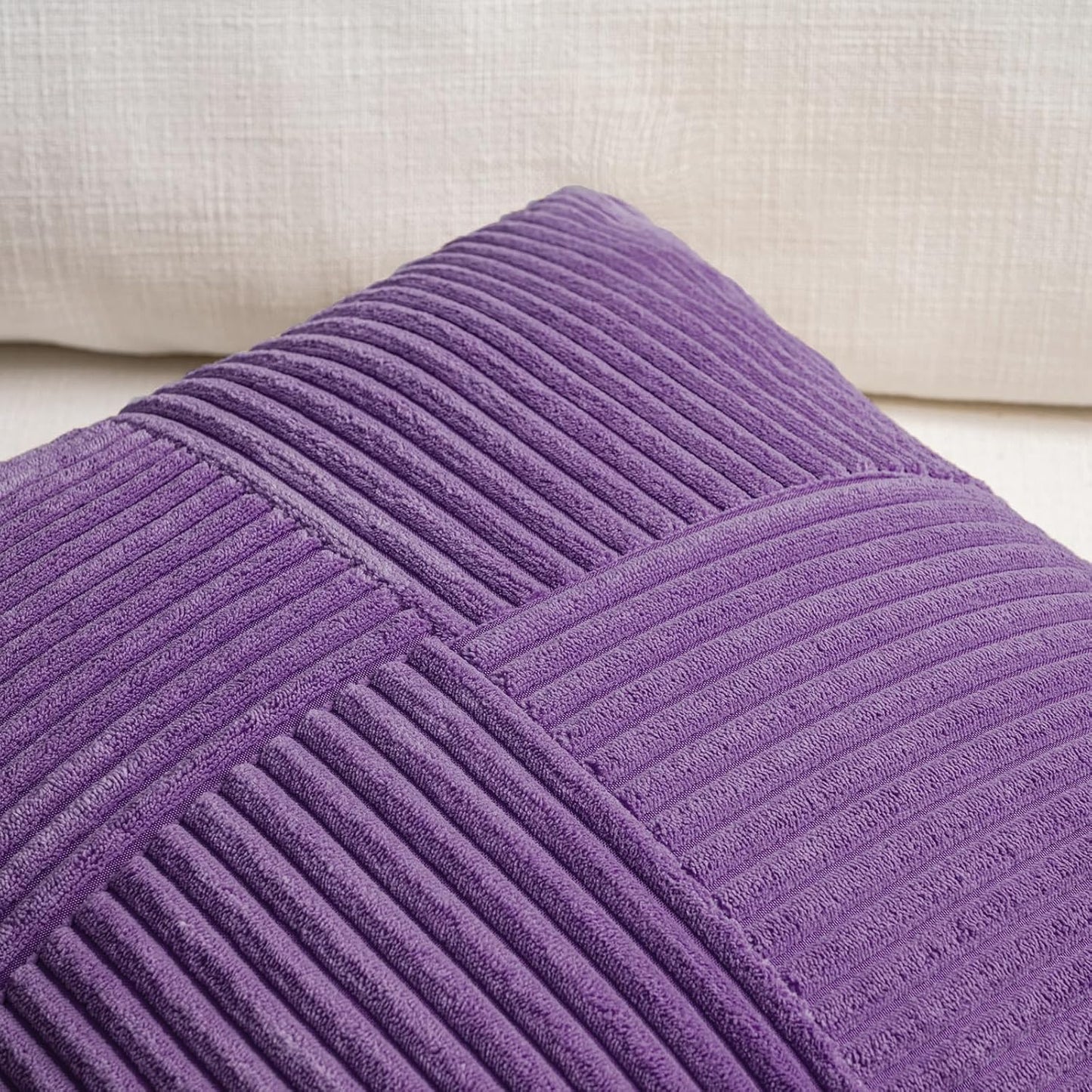 Fancy Homi 2 Packs Purple Decorative Throw Pillow Covers 22x22 Inch for Living Room Couch Bed, Farmhouse Boho Home Decor, Soft Corss Corduroy Patchwork Accent Square Cushion Case 55x55 cm