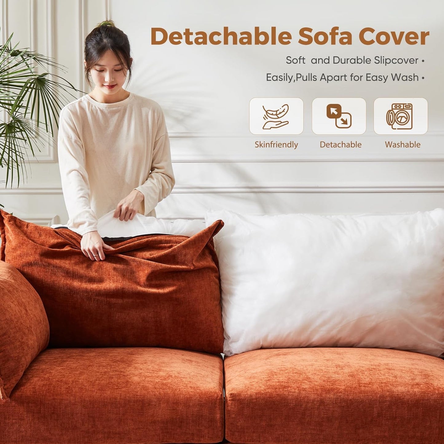 Terracotta Oversized Accent Chair, Upholstered Modern Sofa Chair with Removable Backrest & Detachable Cover, 24.5" Deep Seat Large Reading Armchair