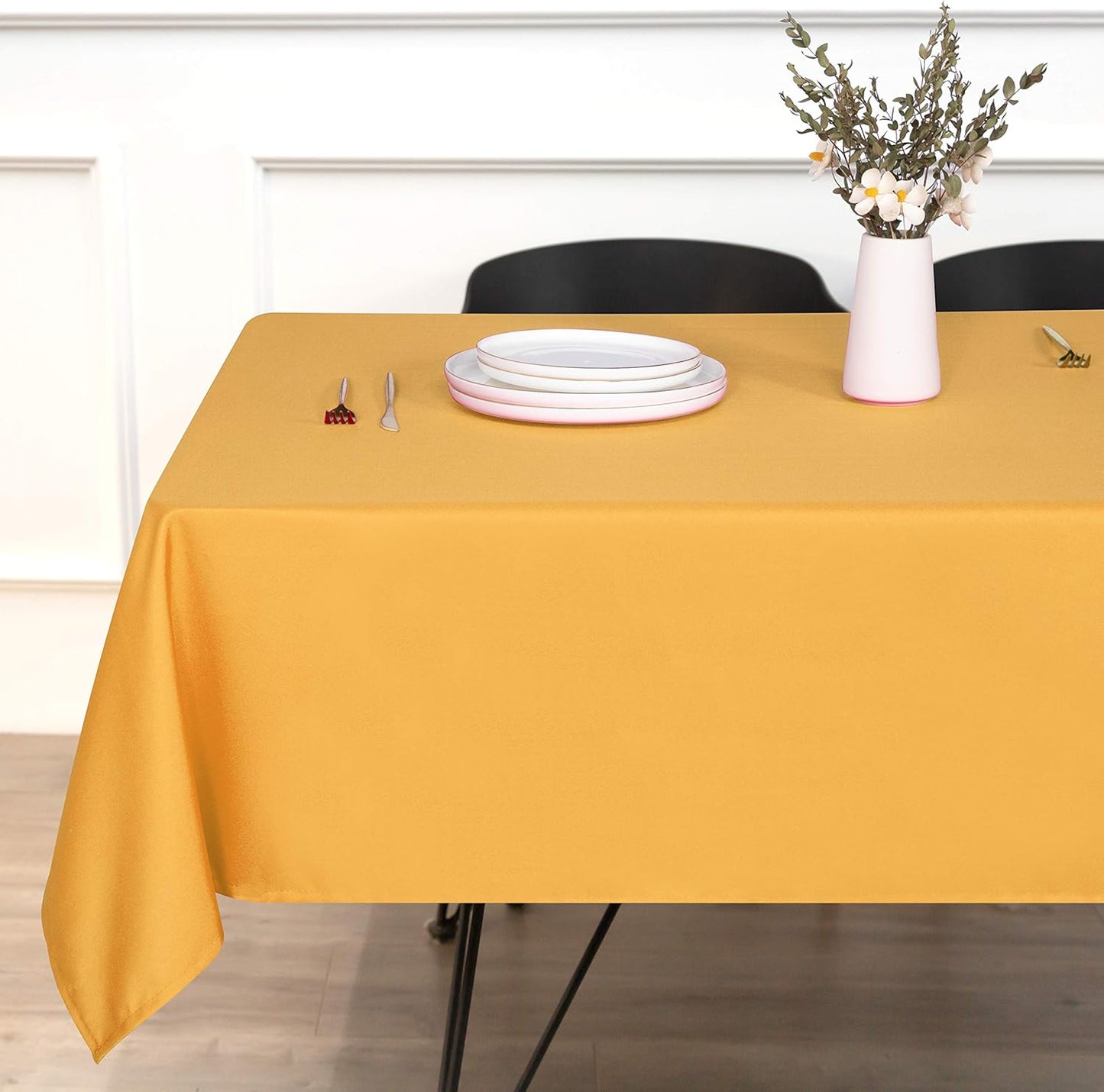 sancua Rectangle Tablecloth - 70 x 90 Inch - Stain and Wrinkle Resistant Washable Polyester Table Cloth, Decorative Fabric Table Cover for Dining Tables, Buffet Parties and Camping, Gold