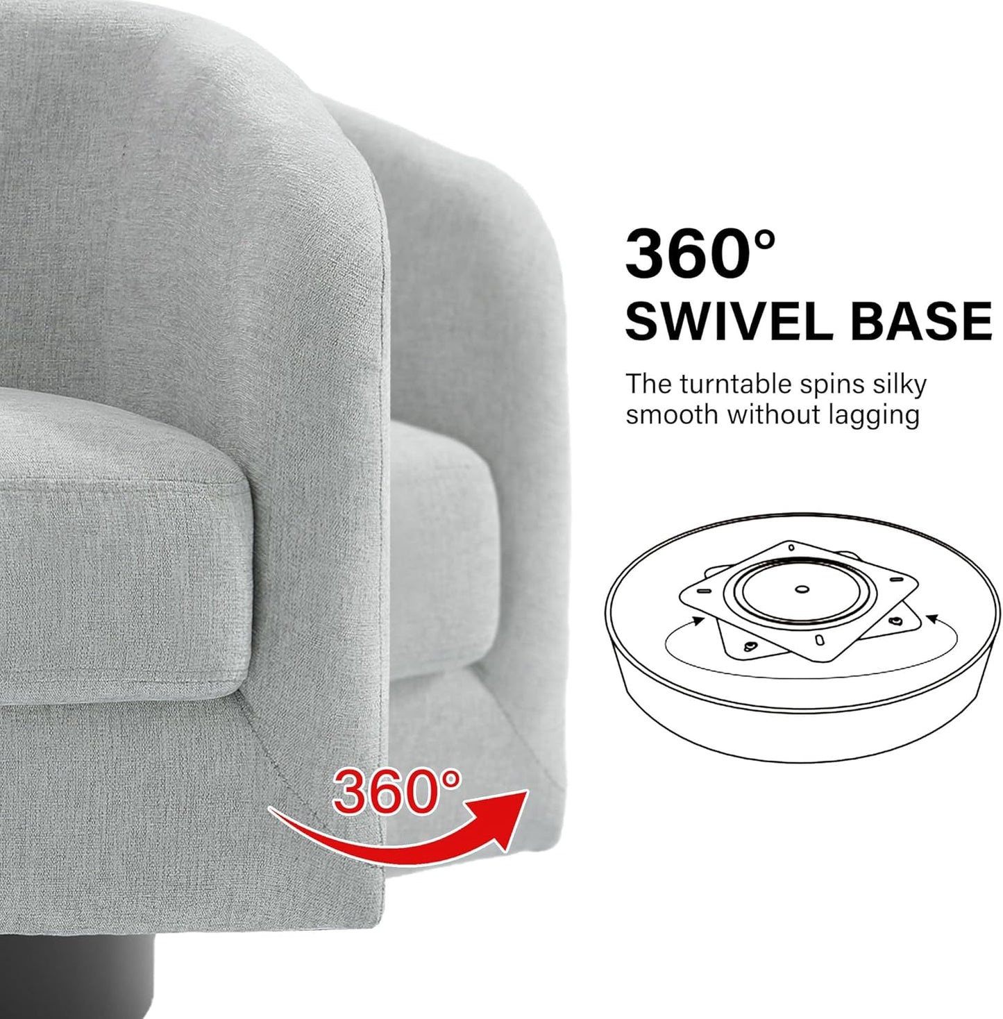 Swivel Barrel Accent Chair, Modern Round Chenille Fabric Arm Chair for Living Room, Bedroom, Comfy Club Reading Chairs for Adults（Chenille Fabric, Light Grey, Set of 1