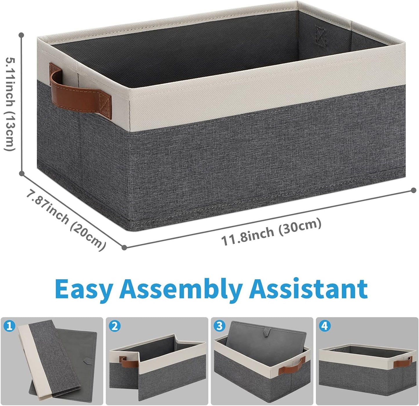 GhvyenntteS Small Fabric Storage Bins with Handles 6 Pack, 11.8" x 7.87" x 5.11" Storage Baskets for Shelves, Baskets for Organizing Clothes Underwear Socks Hats DVDs (Grey/White)