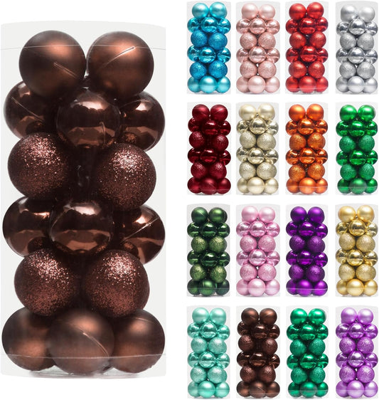 XmasExp 24ct Mini Christmas Ball Ornaments Shatterproof Christmas Ornaments Set Decorations for Xmas Tree Balls 30mm/1.18" (Brown)
