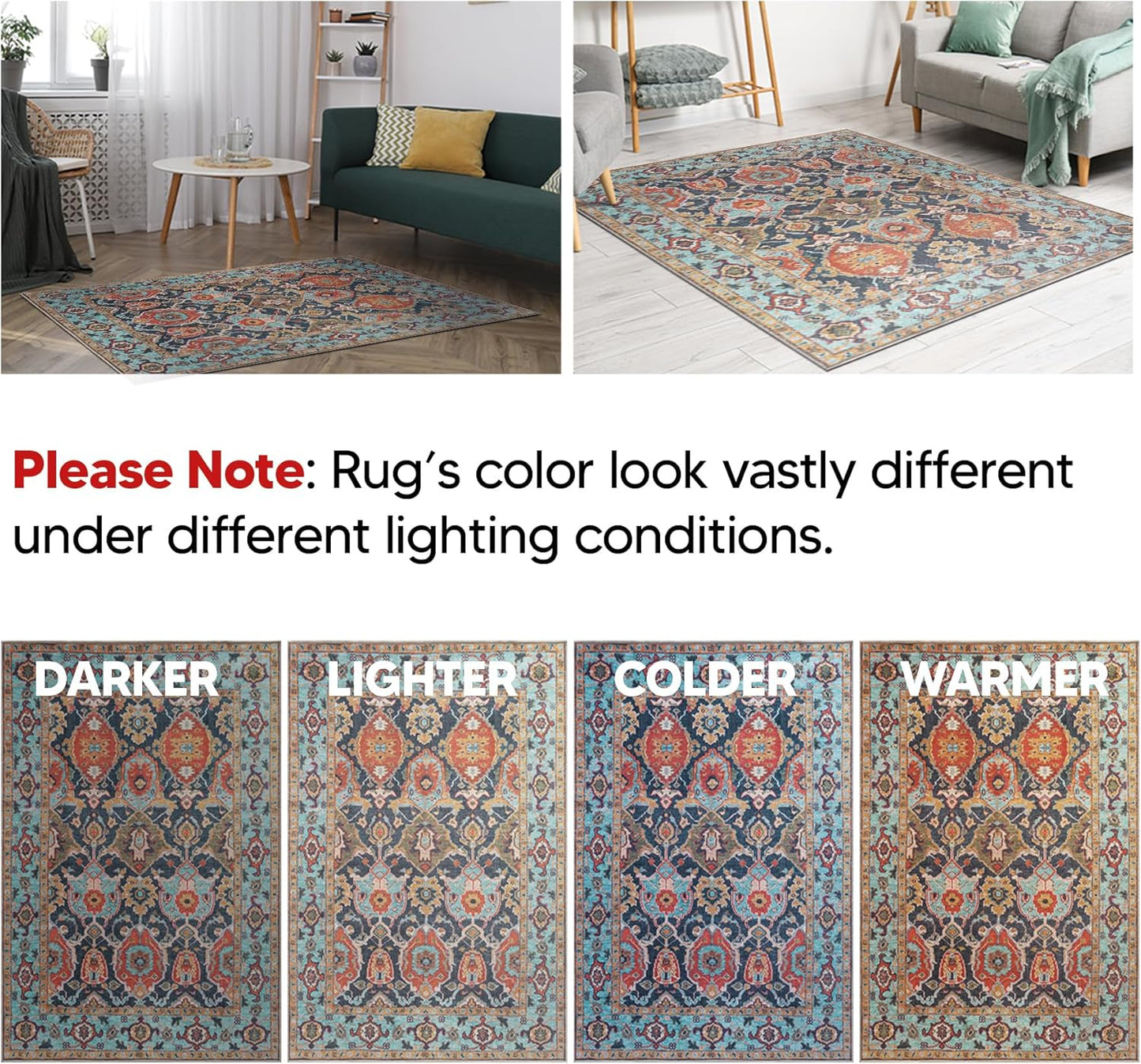 Keen Home Design 5x7 Rug - Machine Washable Area Rug with Non-Slip Backing, Ideal for Living Room, Dining Room, Bedroom - Vintage, Easy Clean, Durable, Low Pile Rug - (5' x 7')