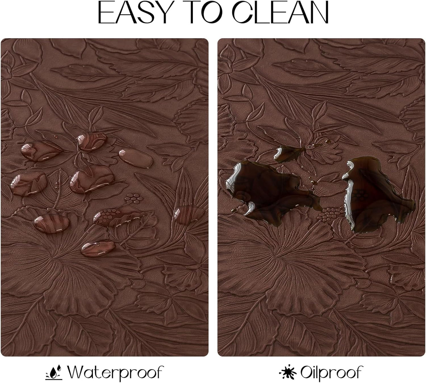 Romanstile Vinyl Placemats Set of 4-12 X 18 Inch - Heat Resistant Non-Slip Embossed Floral Place Mats 100% Waterproof Oilproof Wipeable Faux Leather Table Mats for Kitchen/Dining/Party, Brown